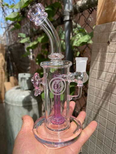Preview pic of Crushed opal over royal jelly perc and purple lollipop accents , 8.5” tall and 14mm
