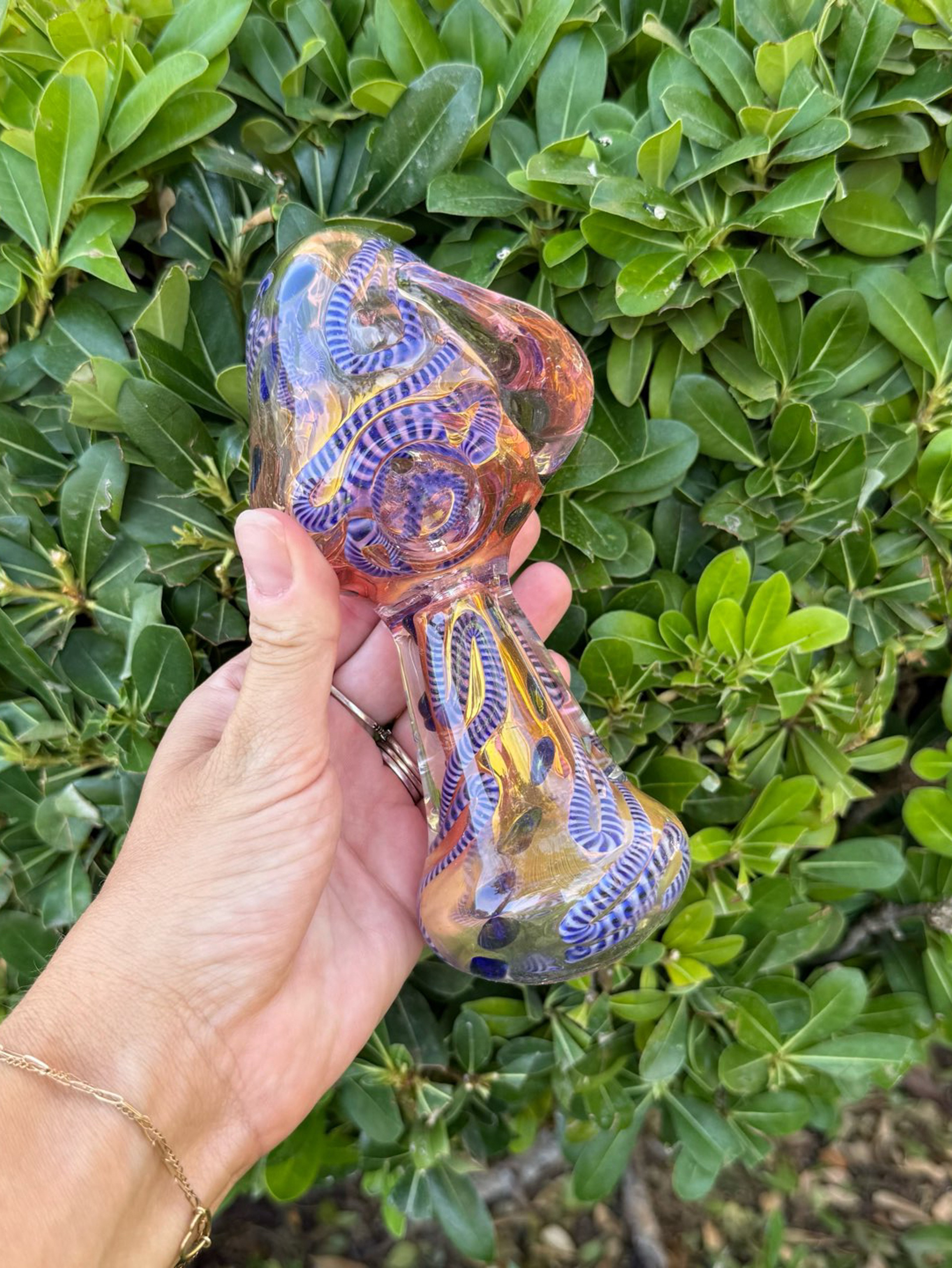 Giant Heavy Pink Swirled Horn Glass Hand Pipe image 0