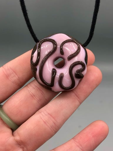 Preview pic of KGB Crushed Opal Strawberry Frosted Choco Donut Pendant