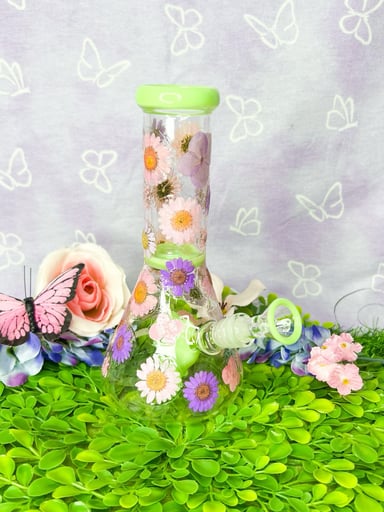 Preview pic of Green Pink Purple Dried Floral Bong