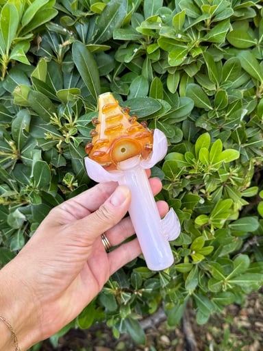 Preview pic of Pink Flower Glass Hand Pipe