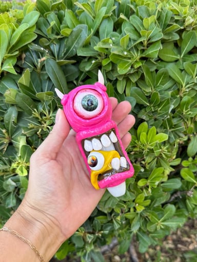 Preview pic of Pink Monster Clay & Glass Hand Pipe
