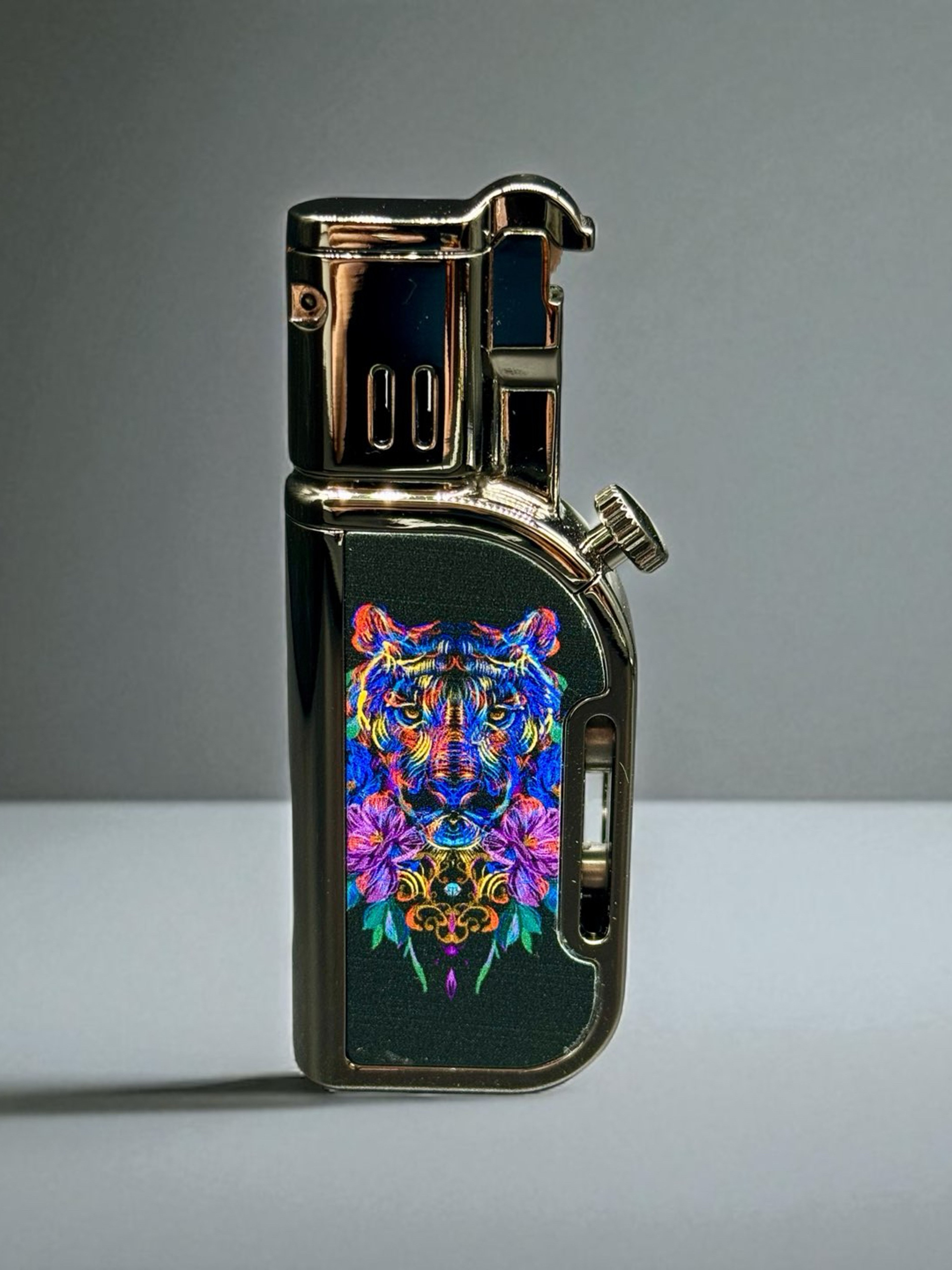 Preview pic of Scorch Torch 61805 – 2-in-1 Refillable Butane Lighter with Torch, Cigar Punch & Tiger Design – Ships Prefilled