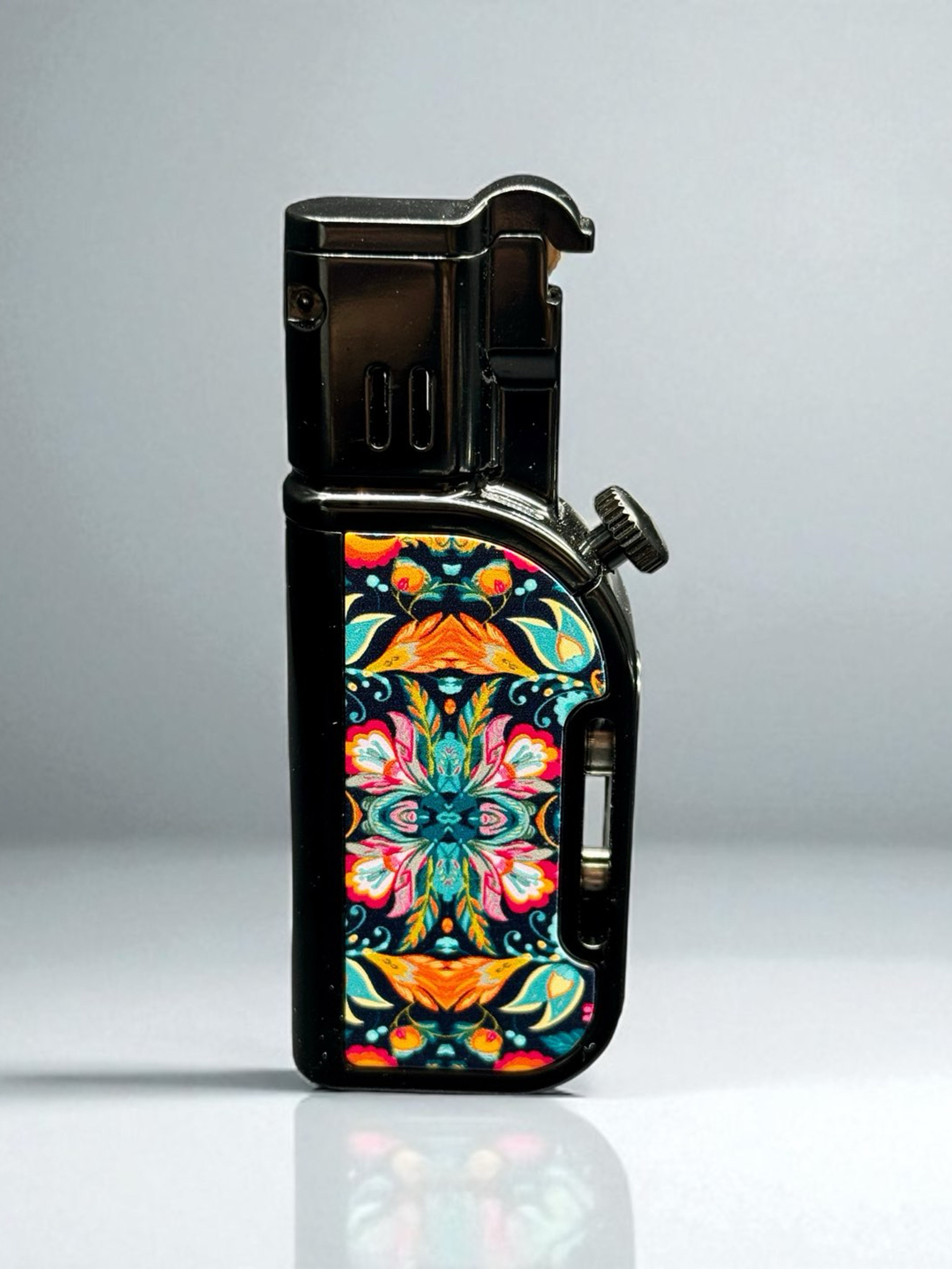 Preview pic of Scorch Torch 61805 – 2-in-1 Refillable Butane Lighter with Torch, Cigar Punch & Floral Mandala Design – Ships Prefilled