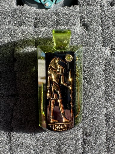 Preview pic of GREENT GLASS Toth/Hateraide/peridot gem stone 24k real gold inlay pendant