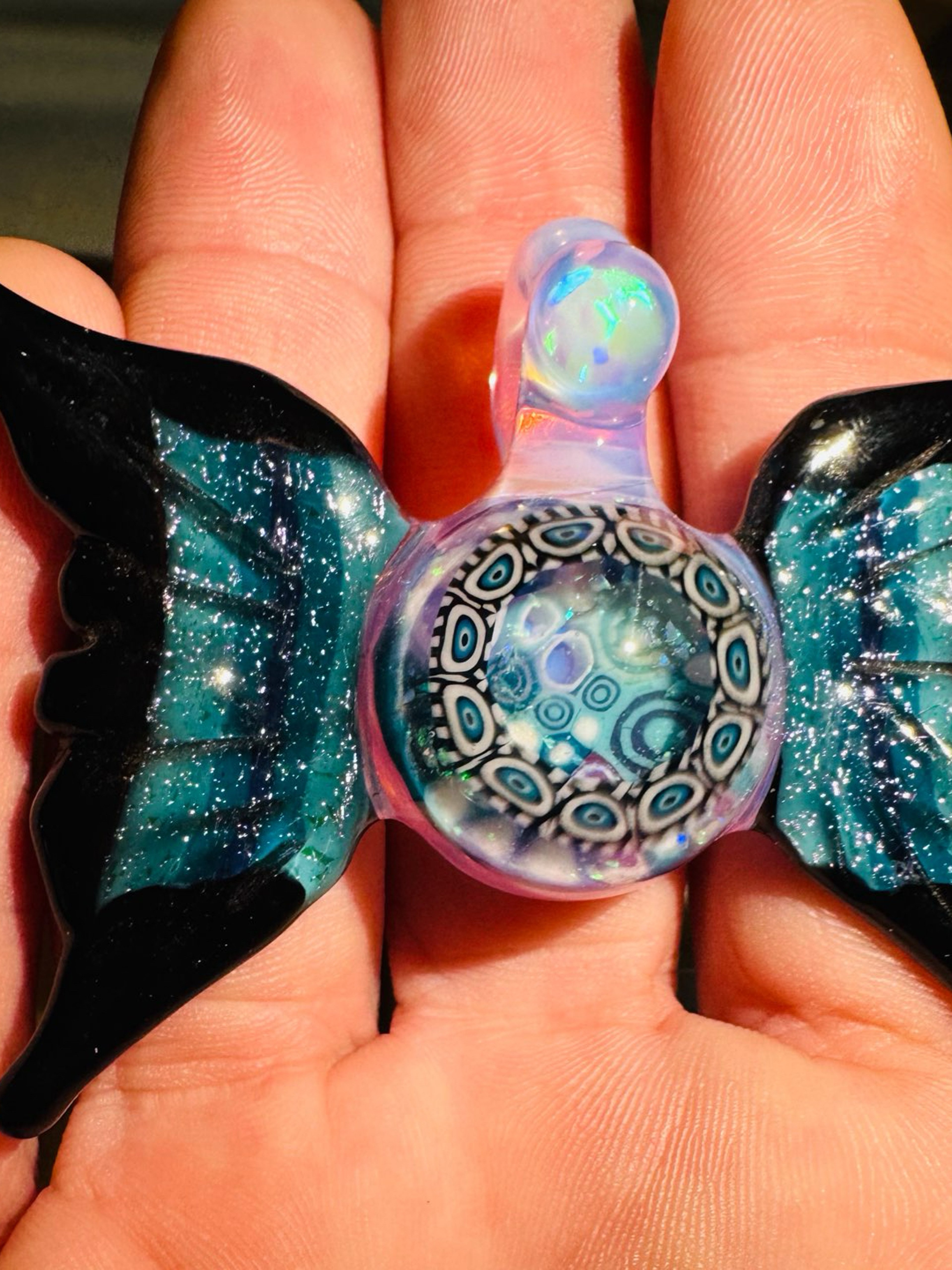 Preview pic of RARE COLLAB PENDANT OPAL/crushed opal/dyecoric large millie butter fly pendant