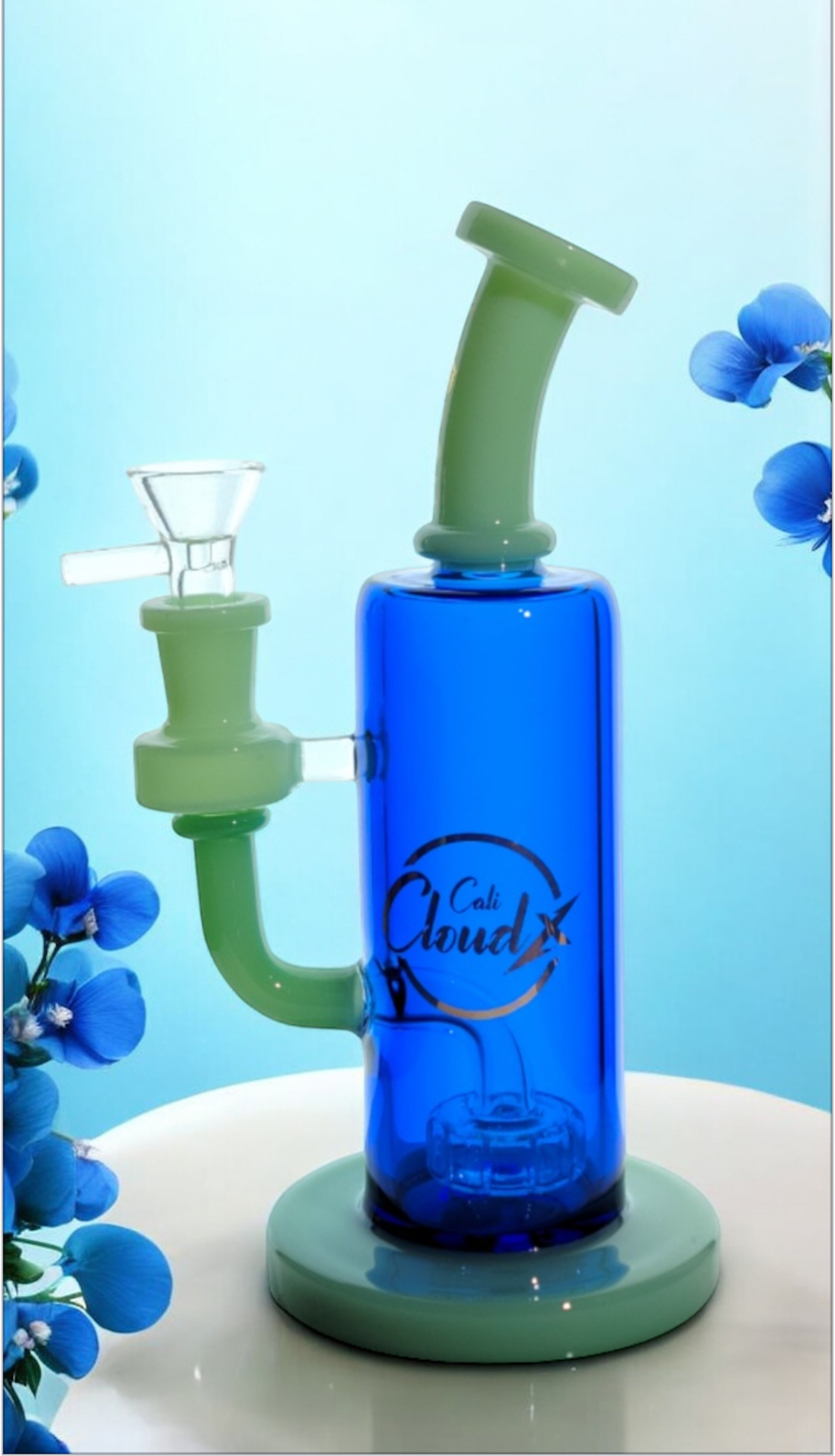 Preview pic of Cali CloudX 8” 💙 Full Color Green/Blue 14mm Female Joint Showerhead Bong