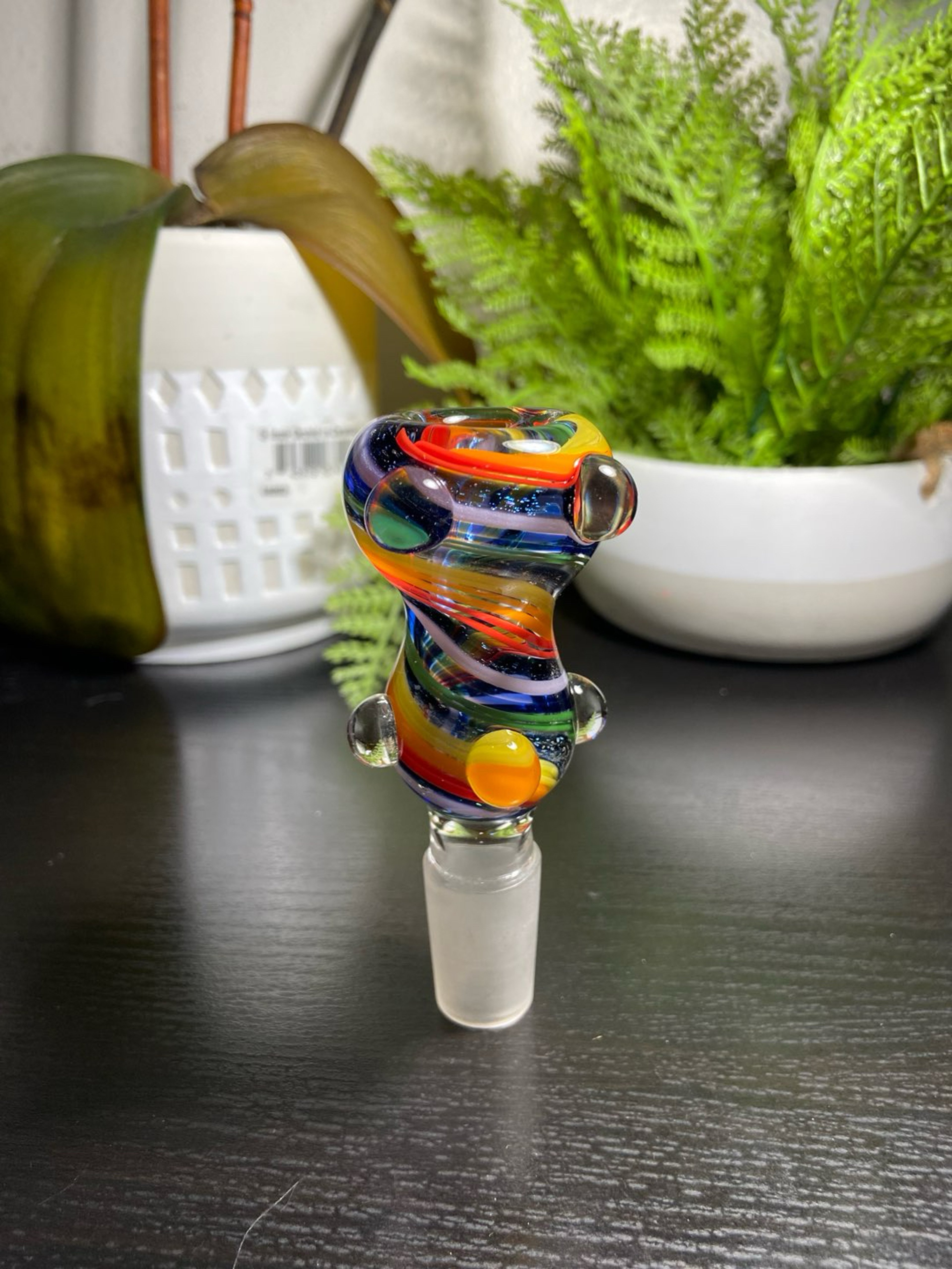 Preview pic of 18mm Dichro Bowl for Water Multicolor Swirl Glass Bowl