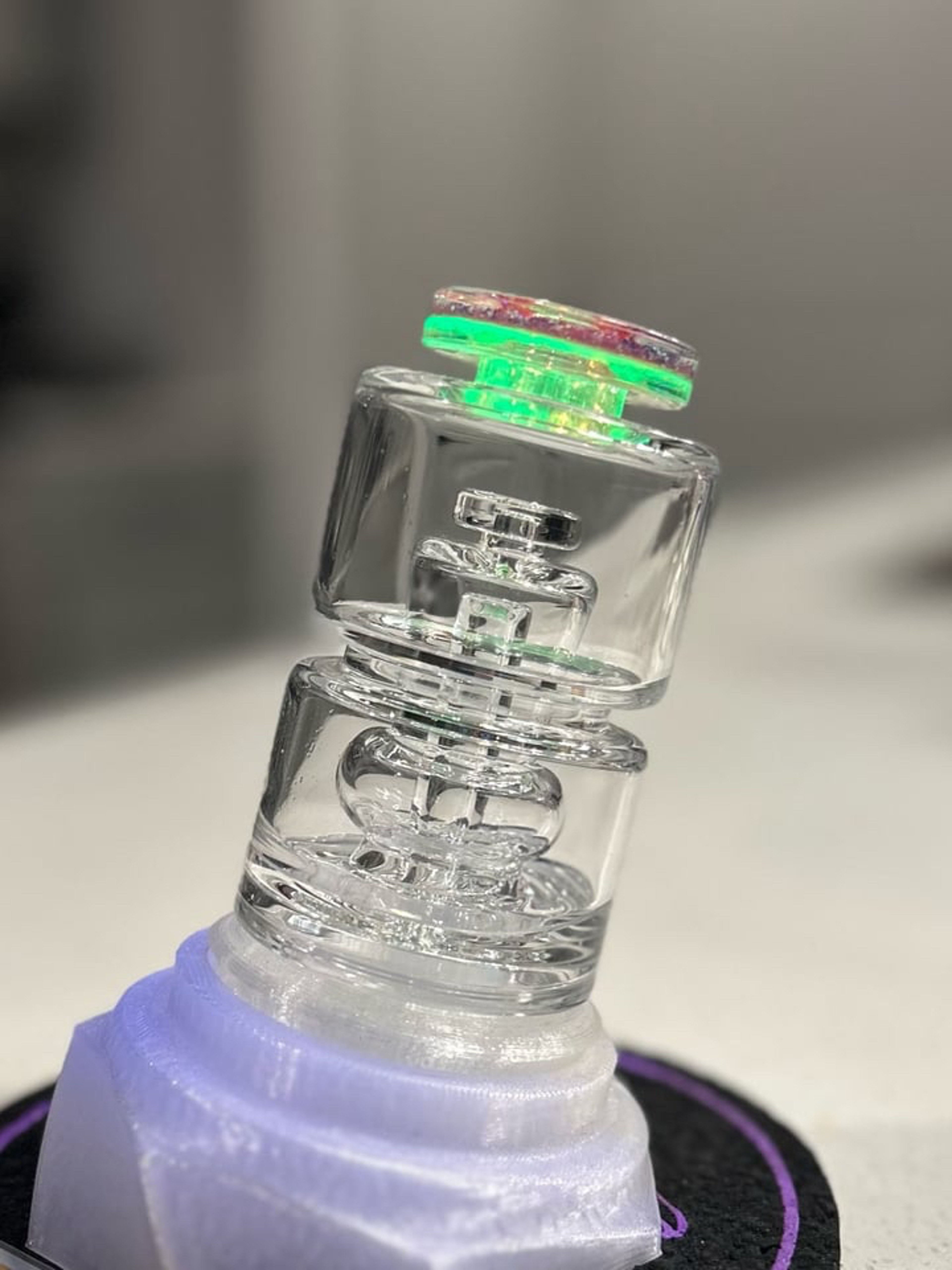 Preview pic of Spider Glass Center Acceted Karmaline x Ion (UV) Cropal 3-Hole Puffco Peak Top