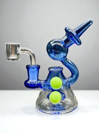 Preview pic of Alpha Glass 5” Blue Dab Rig – 14mm Quartz Banger, Gift Box Included