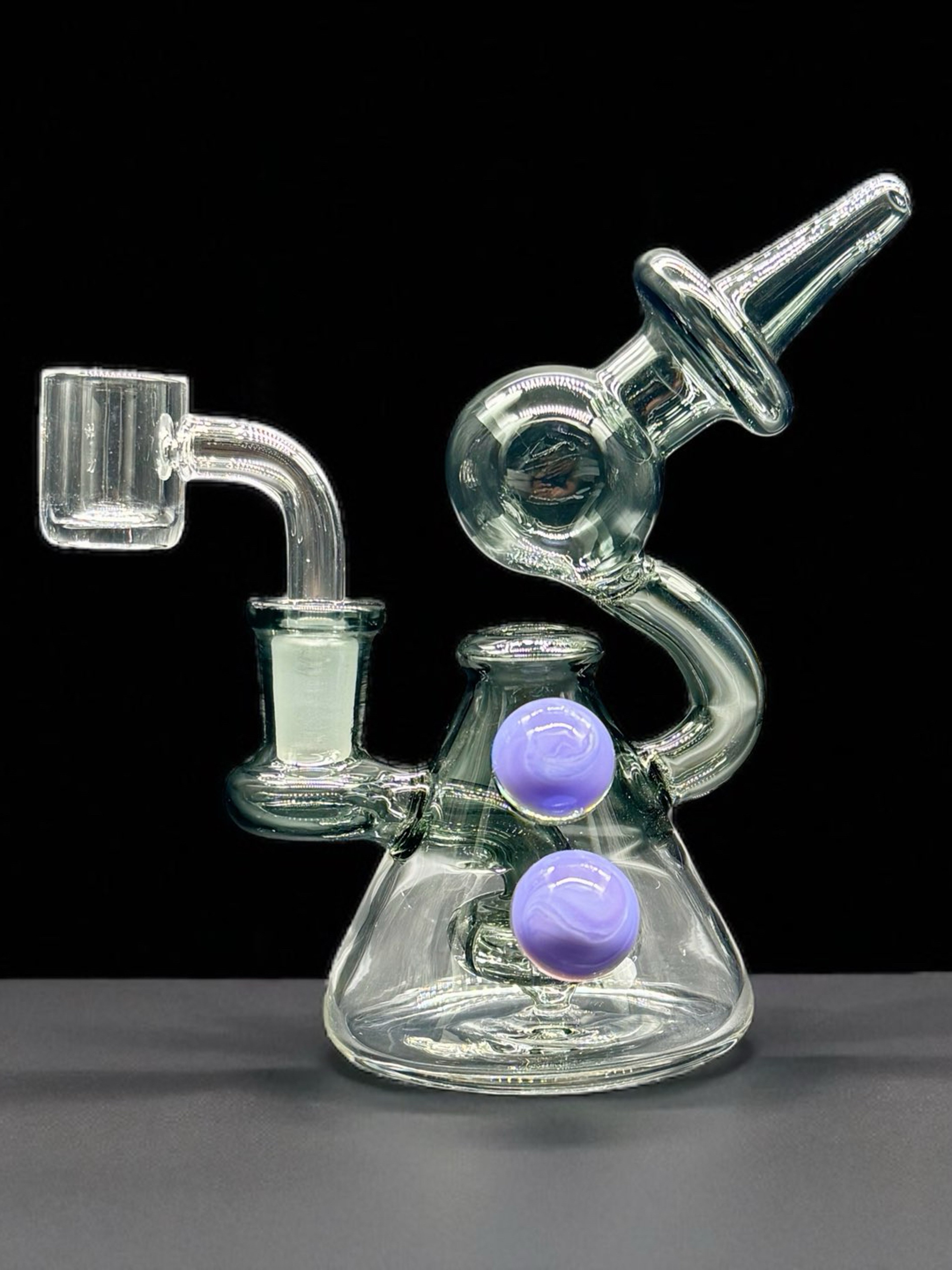 Preview pic of Alpha Glass 5” Clear Dab Rig with Purple Accents – 14mm Quartz Banger, Gift Box