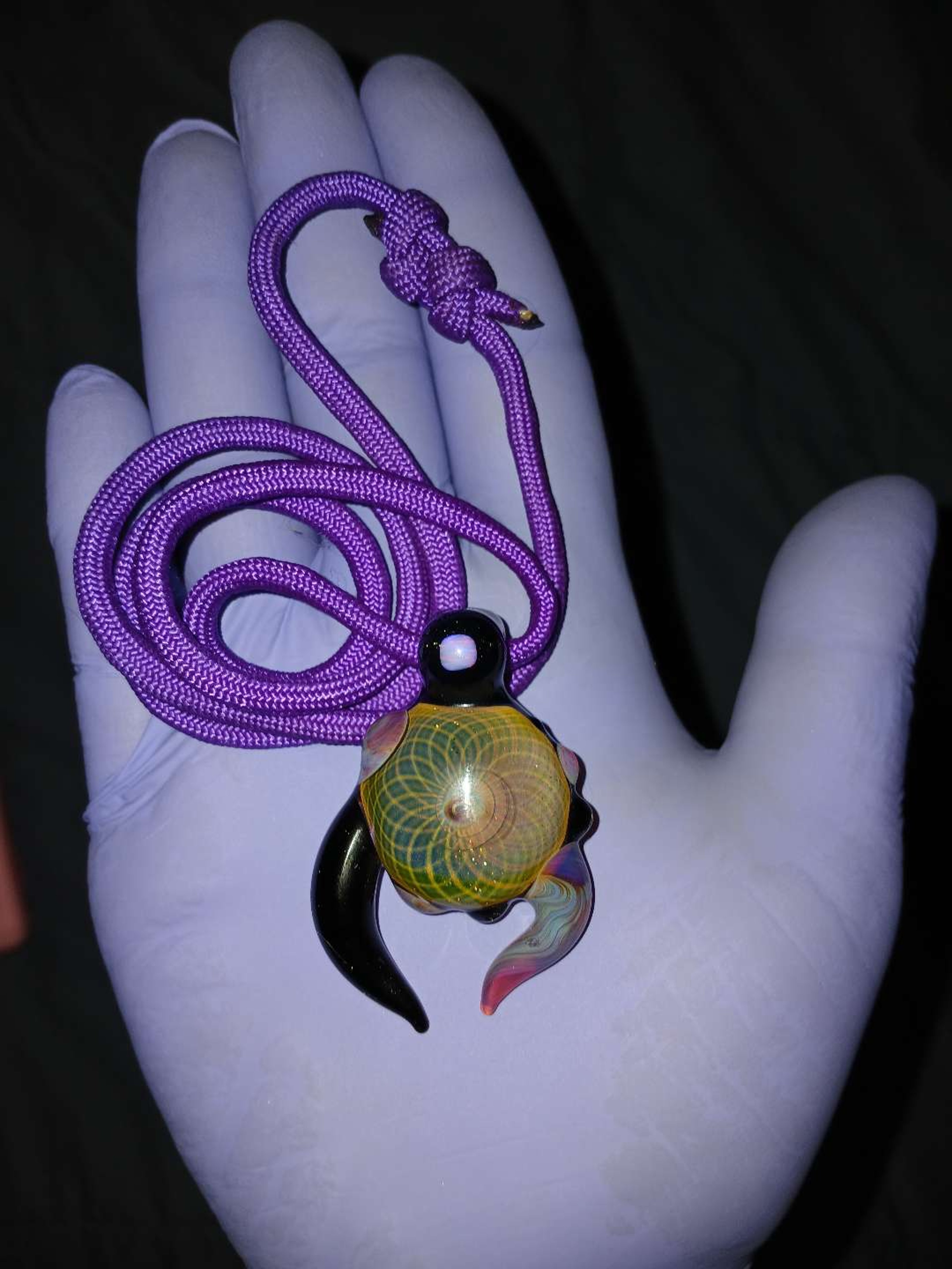 Preview pic of 2021 GreenburnGlass Silver + Gold Fumicello Pendant w/ encased Opal