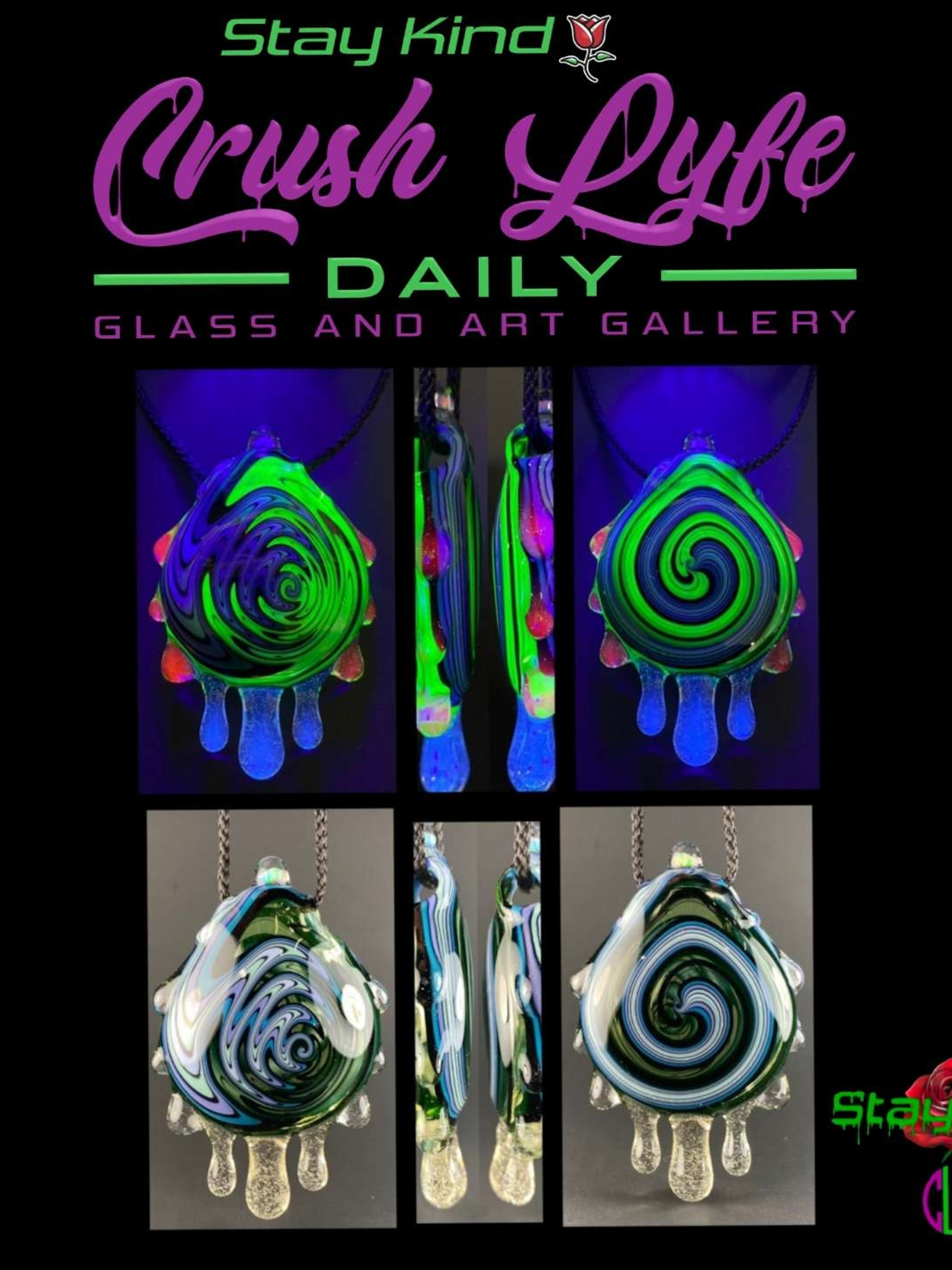 Preview pic of UV-Reactive Lineworked Drip Pendant