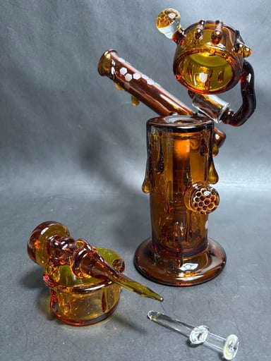 Preview pic of Whitney Harmon Glass Honey Drip Swing Dome Lambo Rig Set w/ Dab dish, Dabber & Nail #1