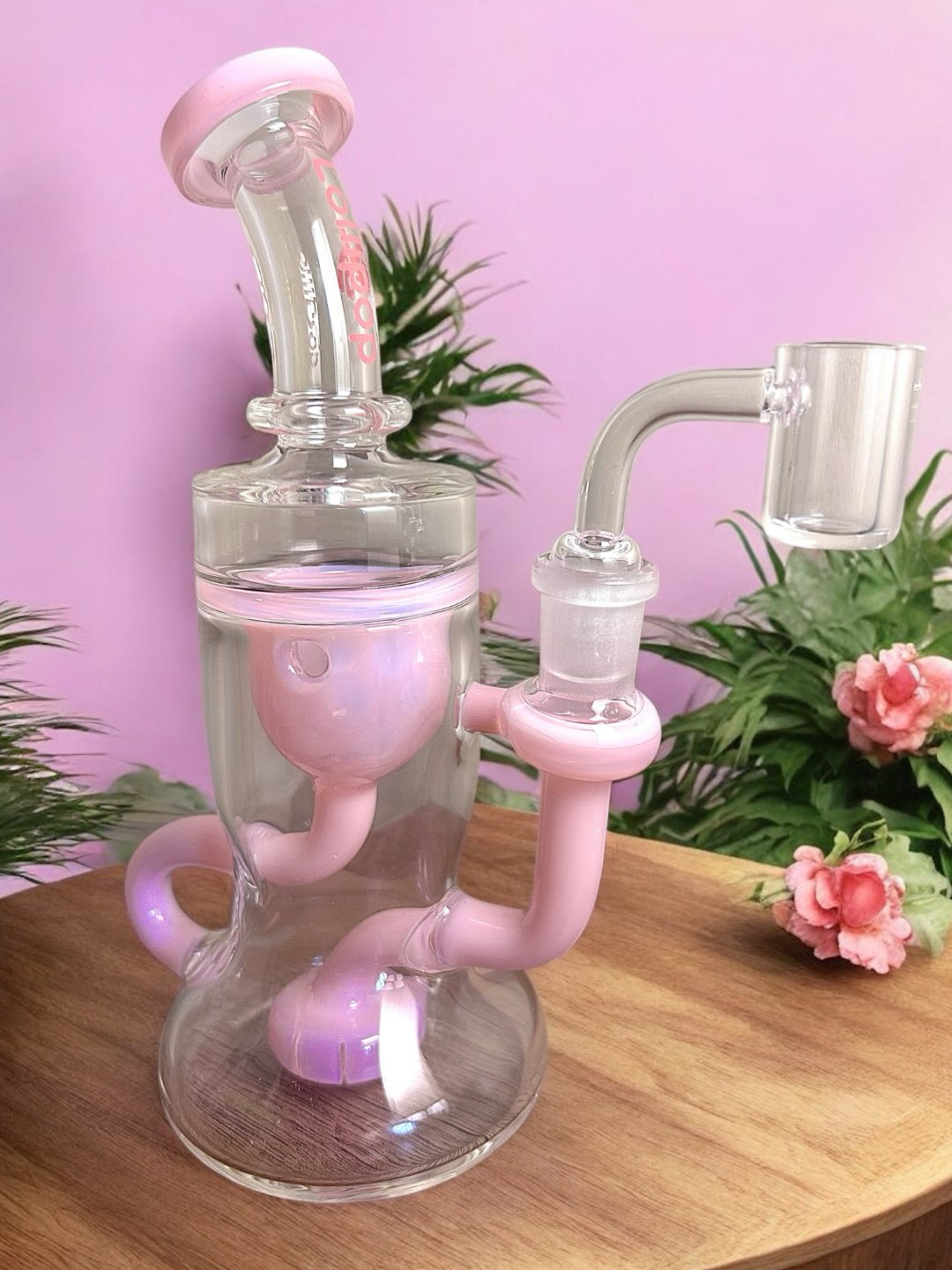 Preview pic of LollipOp 🌸 8” Tall “Mini Recycler” in Milky Light Pink with Disc Perc & Incycler