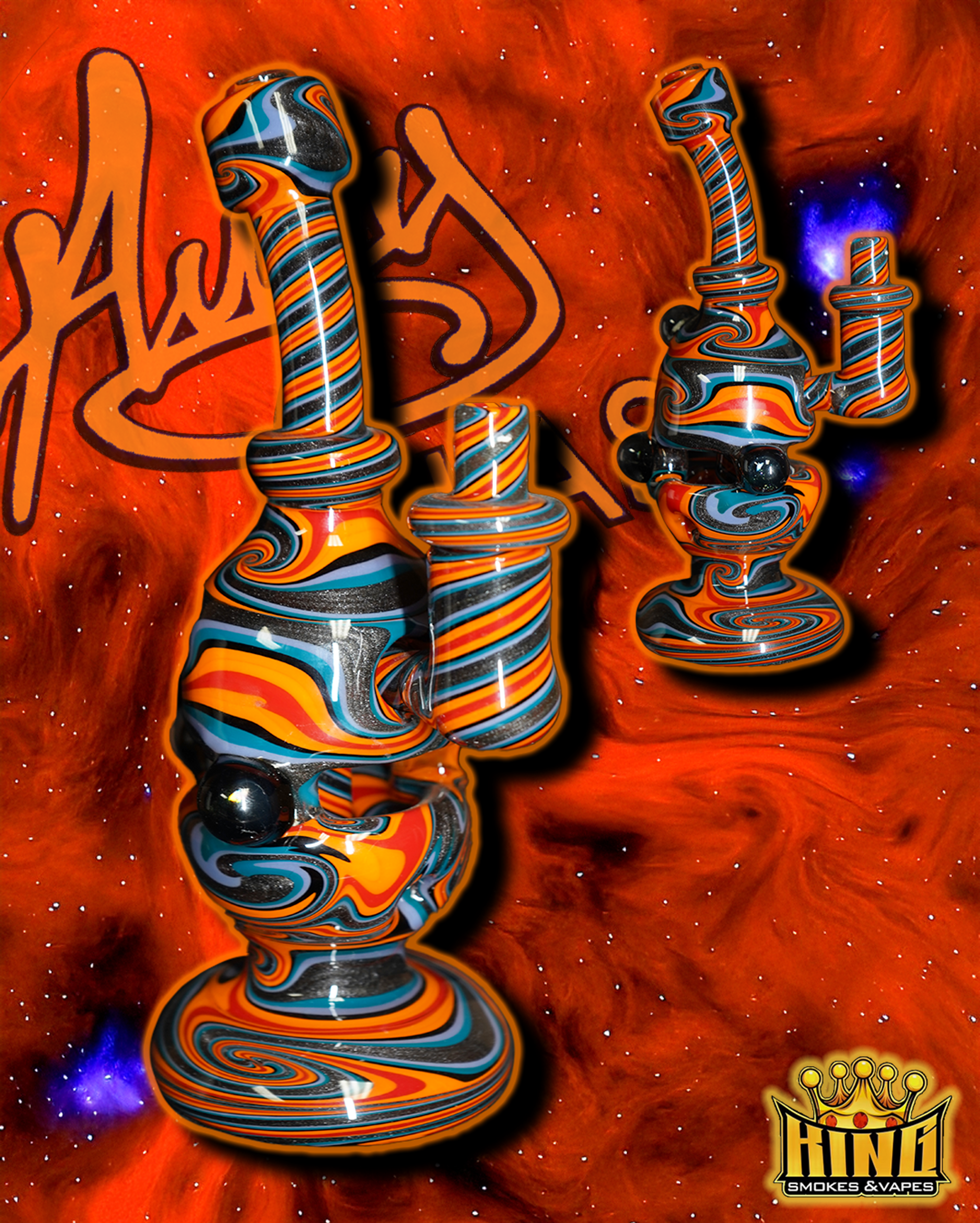 Preview pic of 🔥 AUGY GLASS – ORANGE FLAME SWIRL RECYCLER