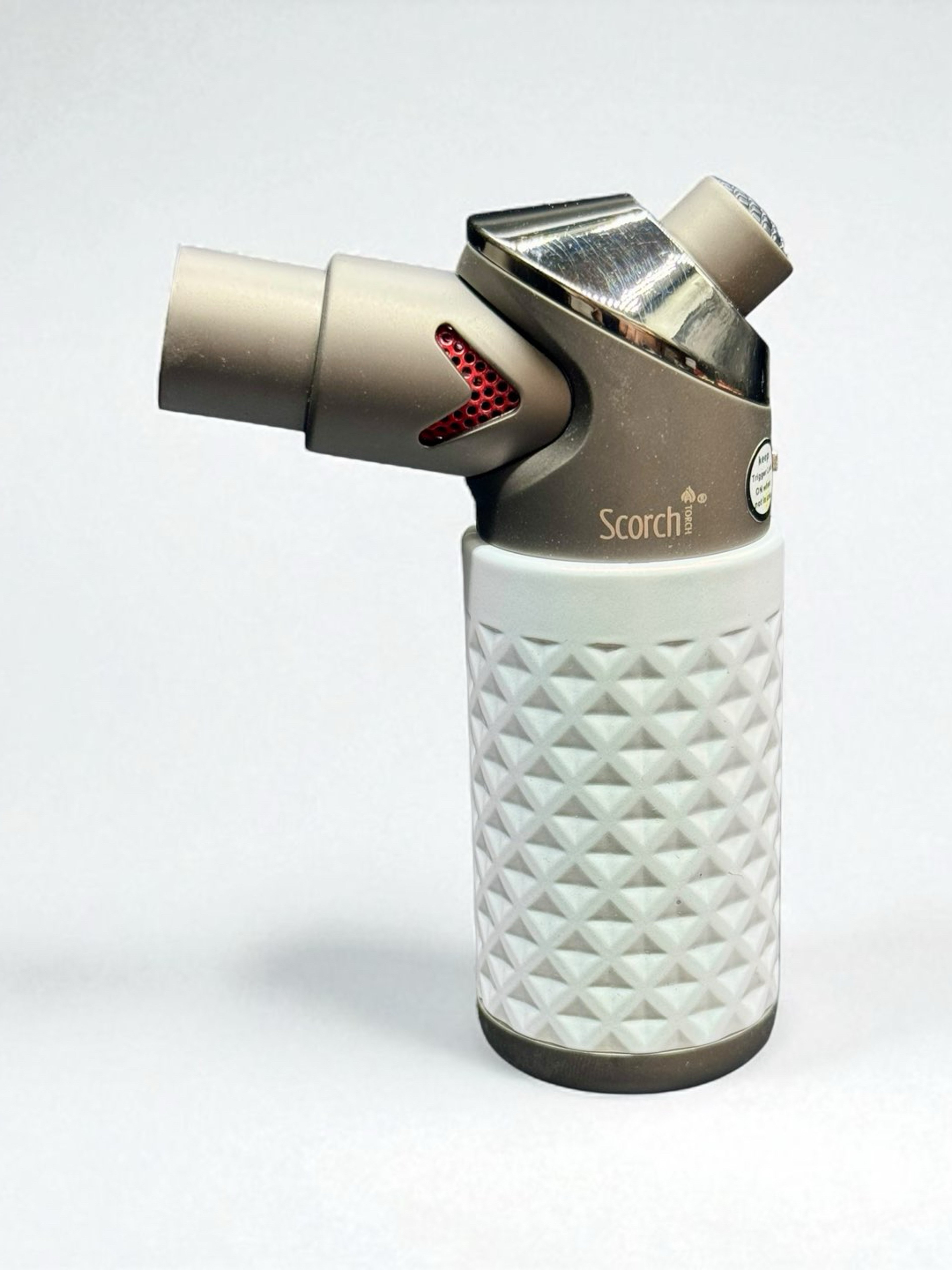 Preview pic of Scorch Torch 61846 – 4” White Single Flame Refillable Butane Torch Lighter with Safety Lock (Prefilled Gas)