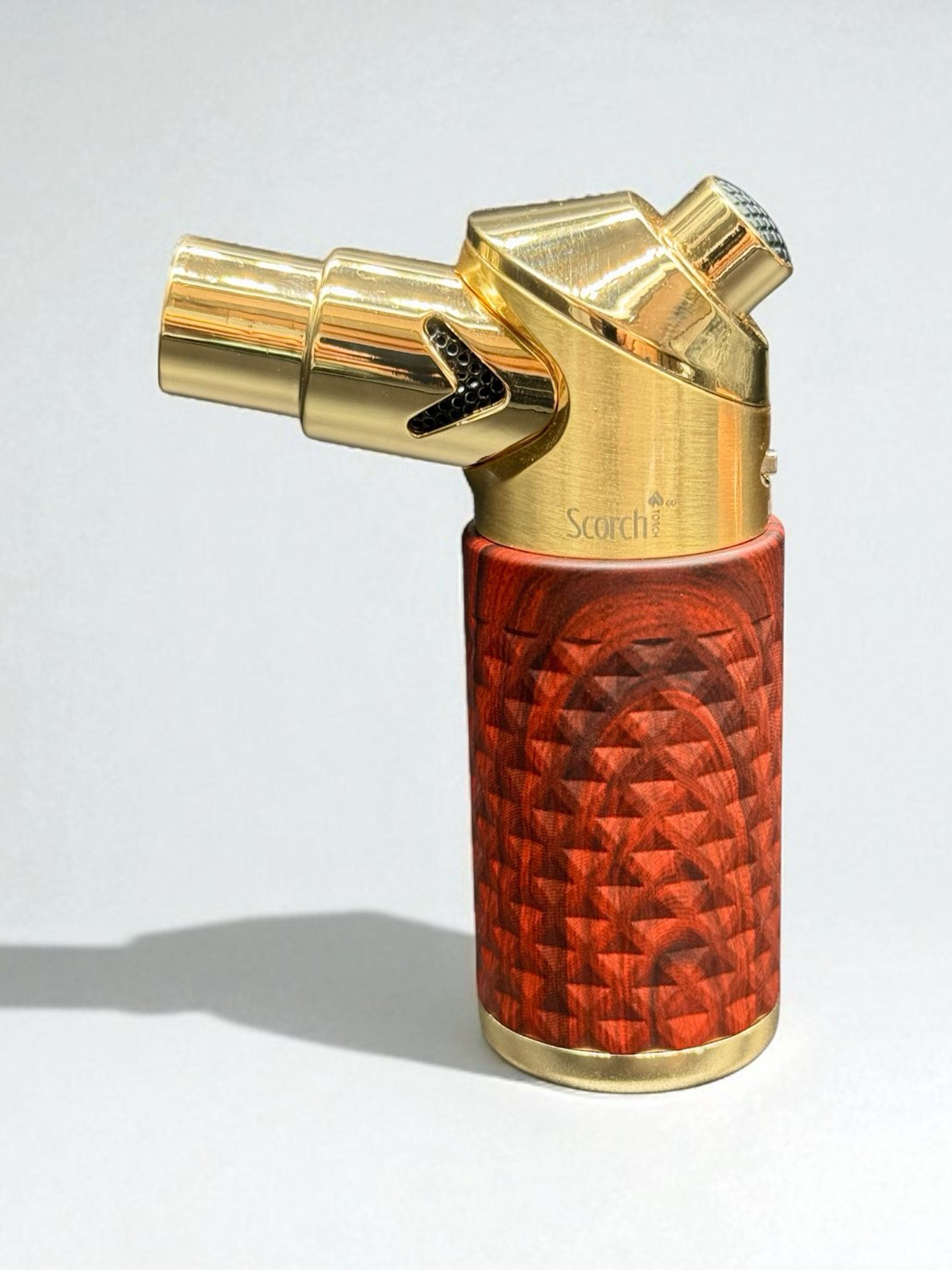 Preview pic of Scorch Torch 61846 – 4” Gold & Red Single Flame Refillable Butane Torch Lighter with Safety Lock (Prefilled Gas)