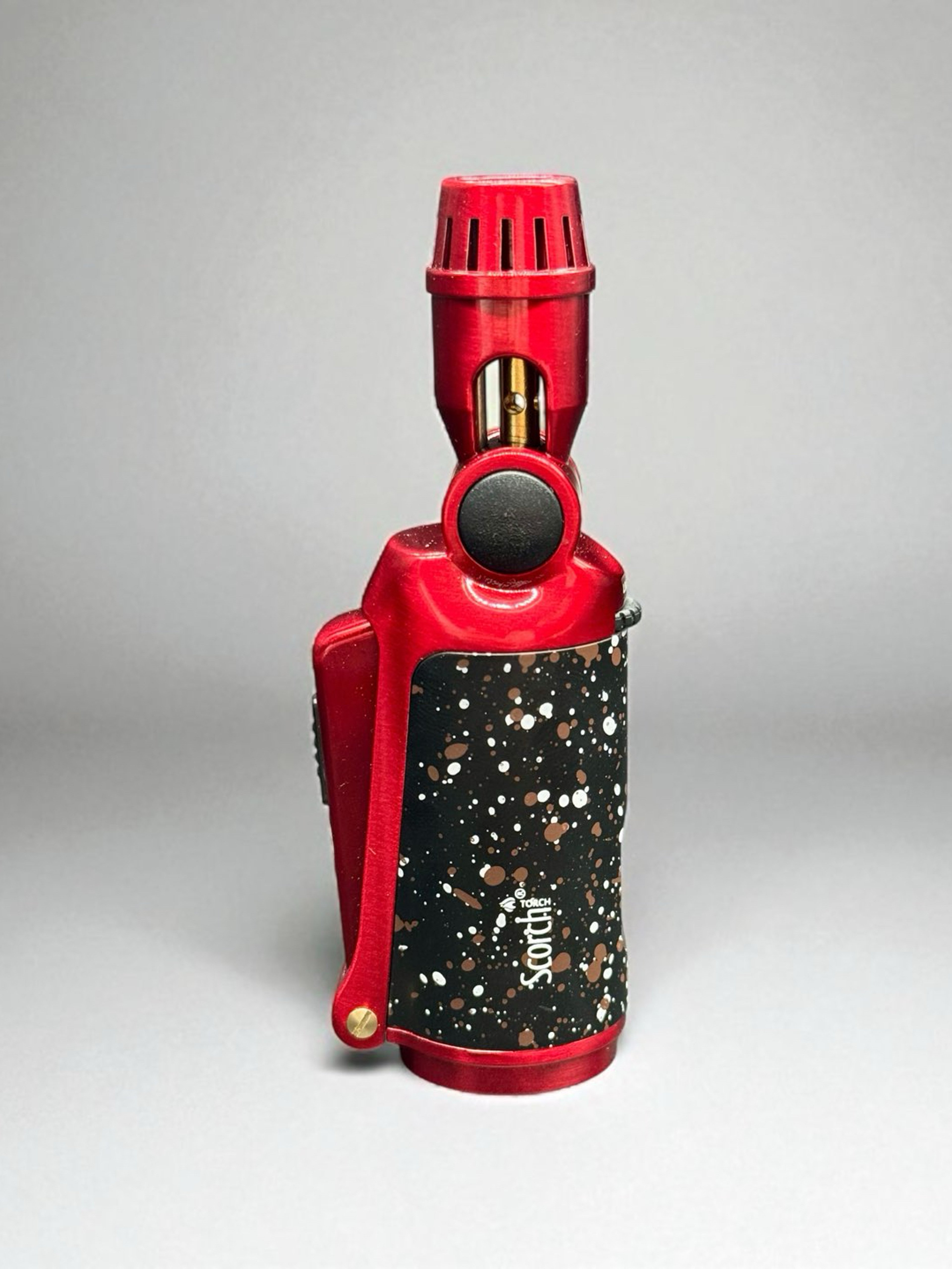 Preview pic of Scorch Torch 61829 Refillable Butane Lighter – Single Flame, Adjustable Angle Torch – 4.5” Red & Black Splatter