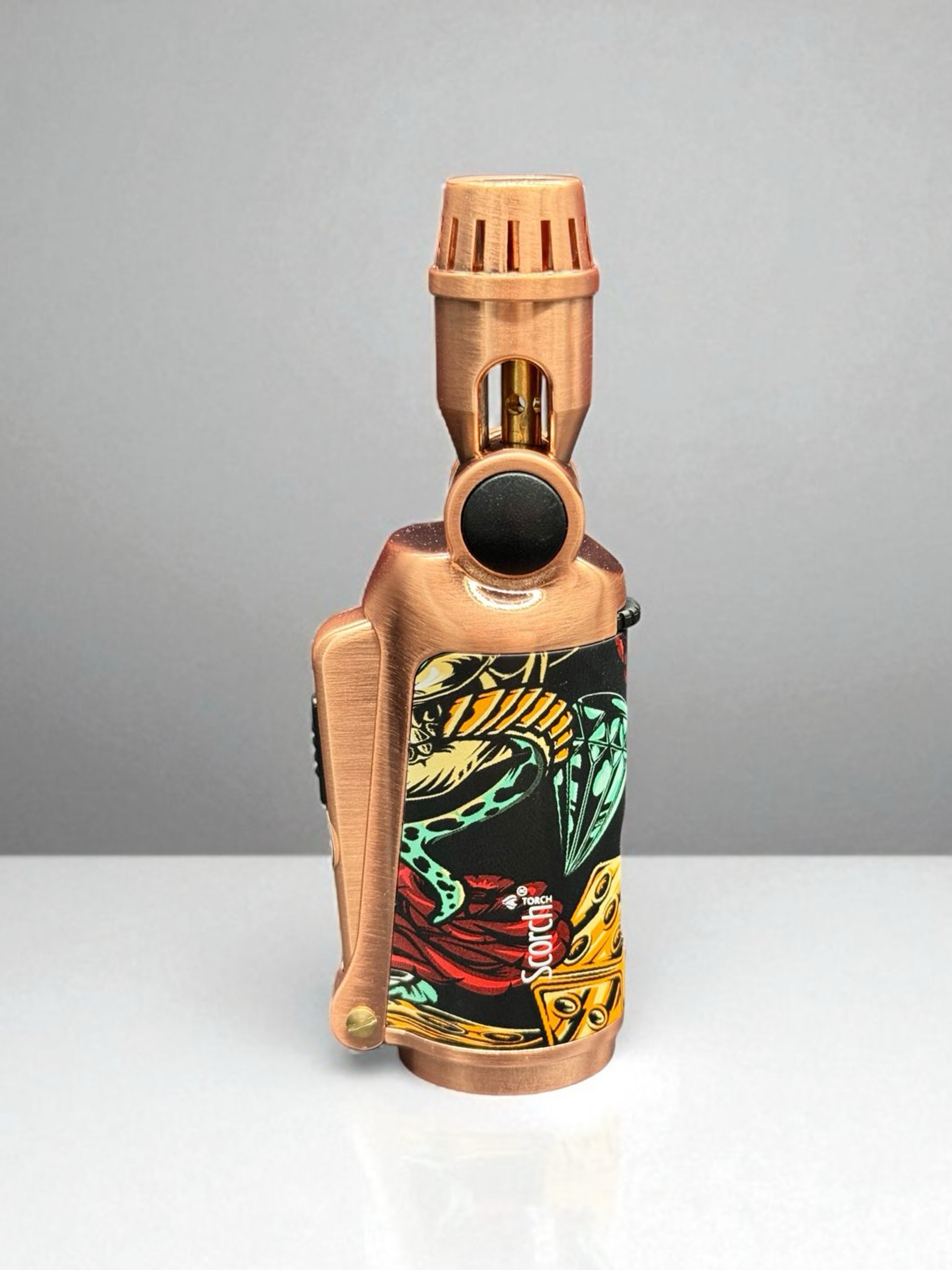Preview pic of Scorch Torch 61829 Refillable Butane Torch Lighter – Single Flame Adjustable Angle – 4.5” Rose Gold with Graphic Design