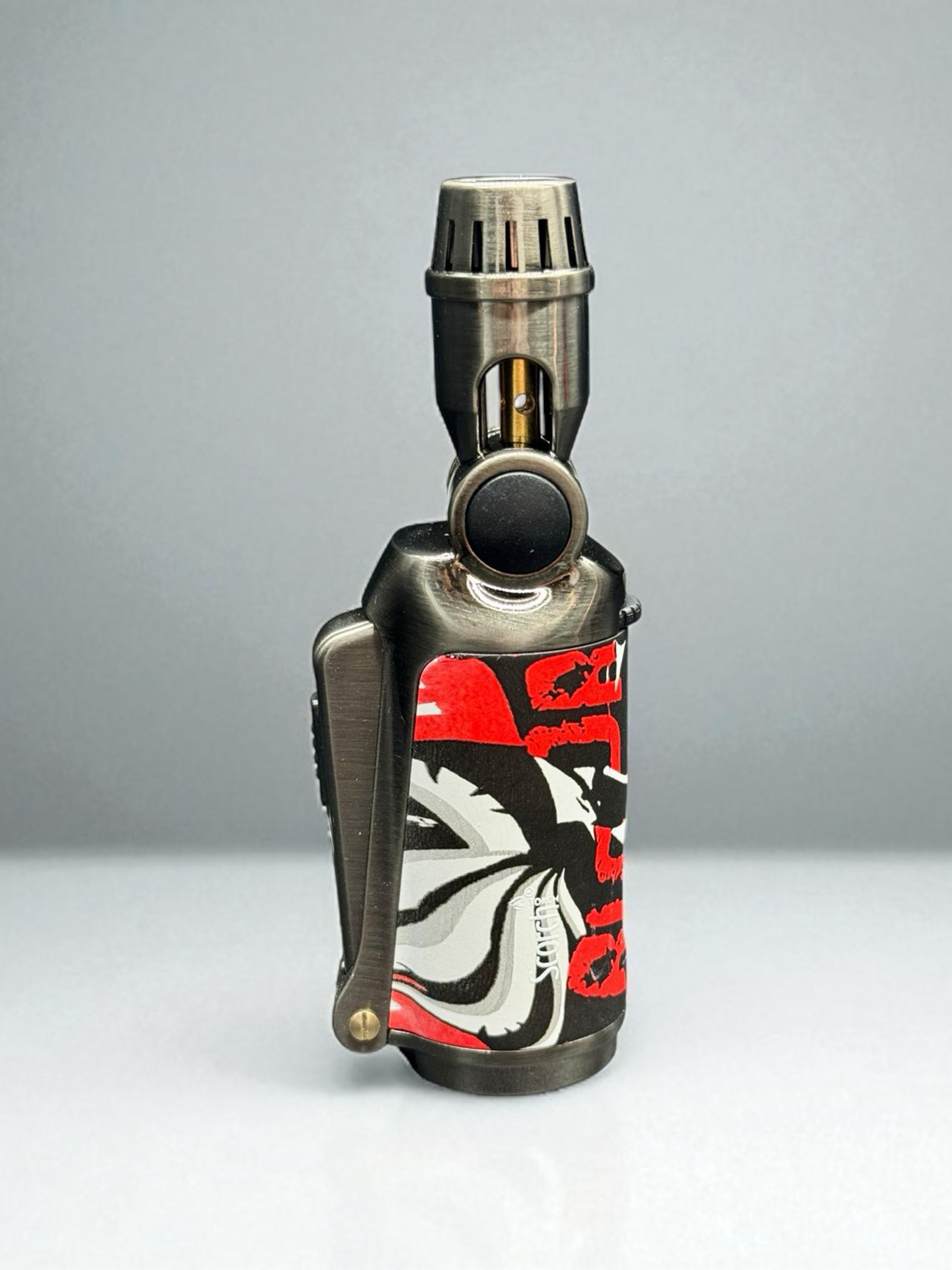 Preview pic of Scorch Torch 61829 Refillable Butane Torch Lighter – Single Flame Adjustable Angle – 4.5” Gunmetal with Red/Black Design