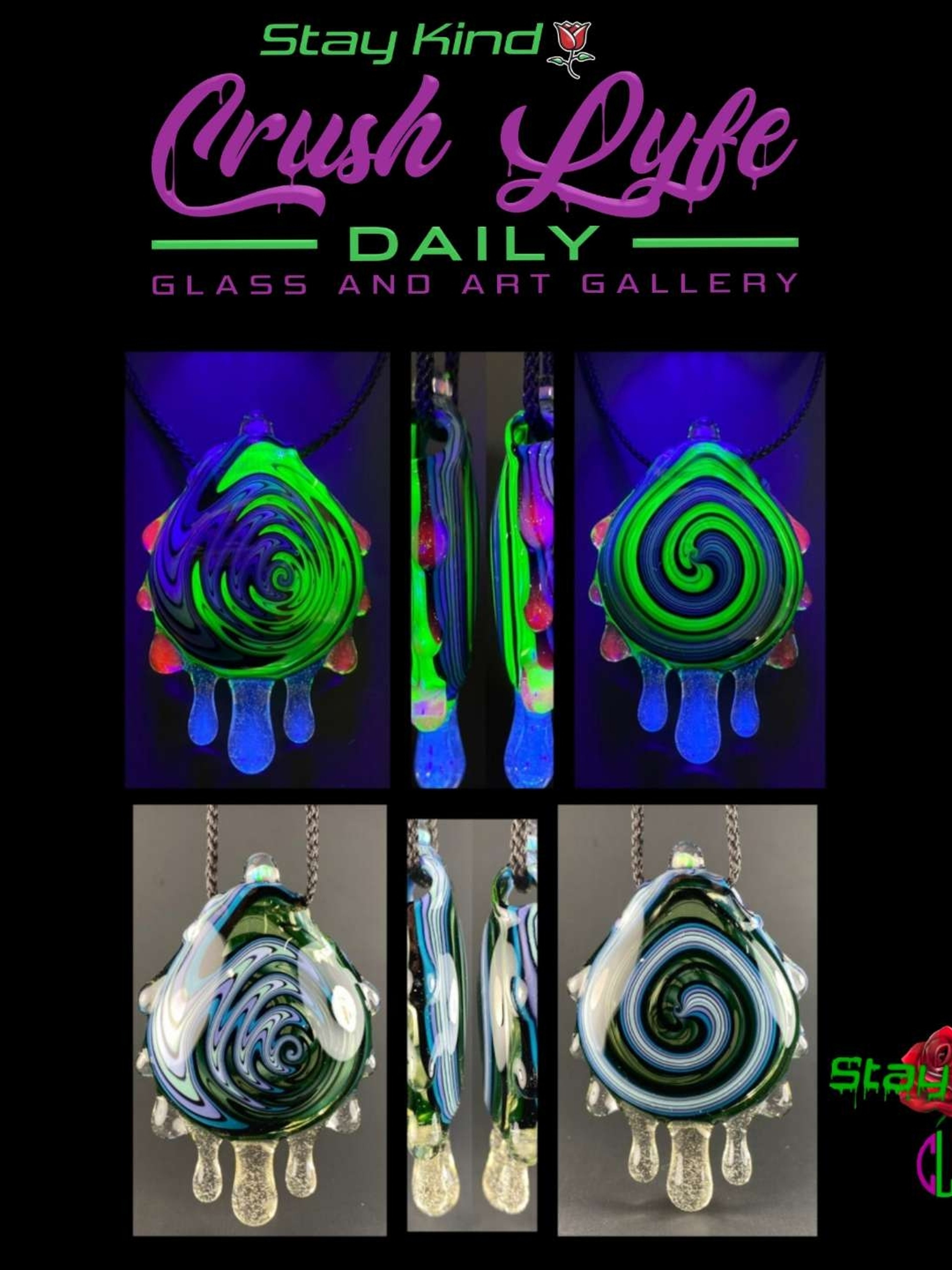 Preview pic of UV-Reactive Lineworked Drip Pendant