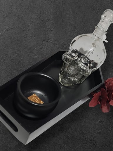 Preview pic of Skull Decanter Bong with Coffin Tray and Cauldron Dish