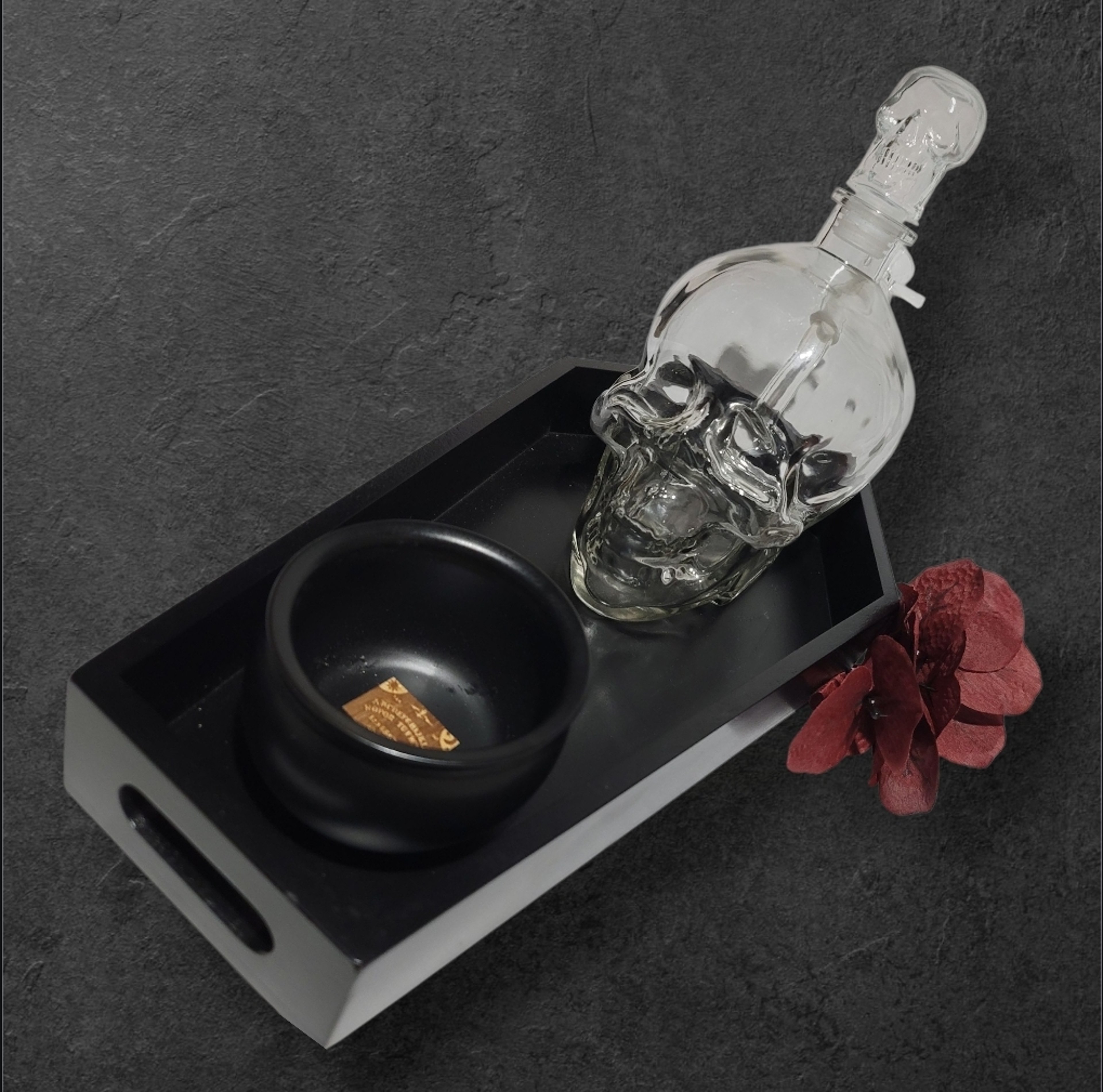 Preview pic of Skull Decanter Bong with Coffin Tray and Cauldron Dish