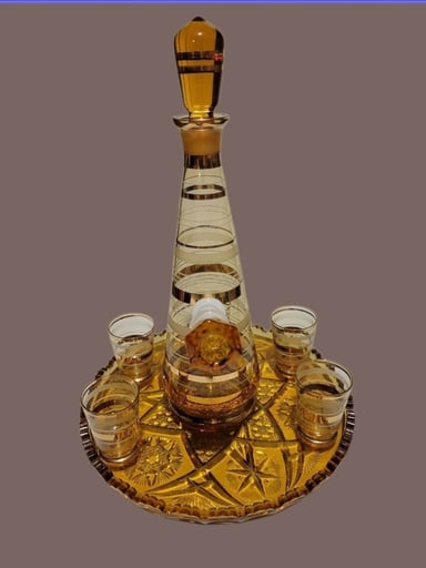 Preview pic of Groovy Amber Striped Vintage Decanter Bong Set