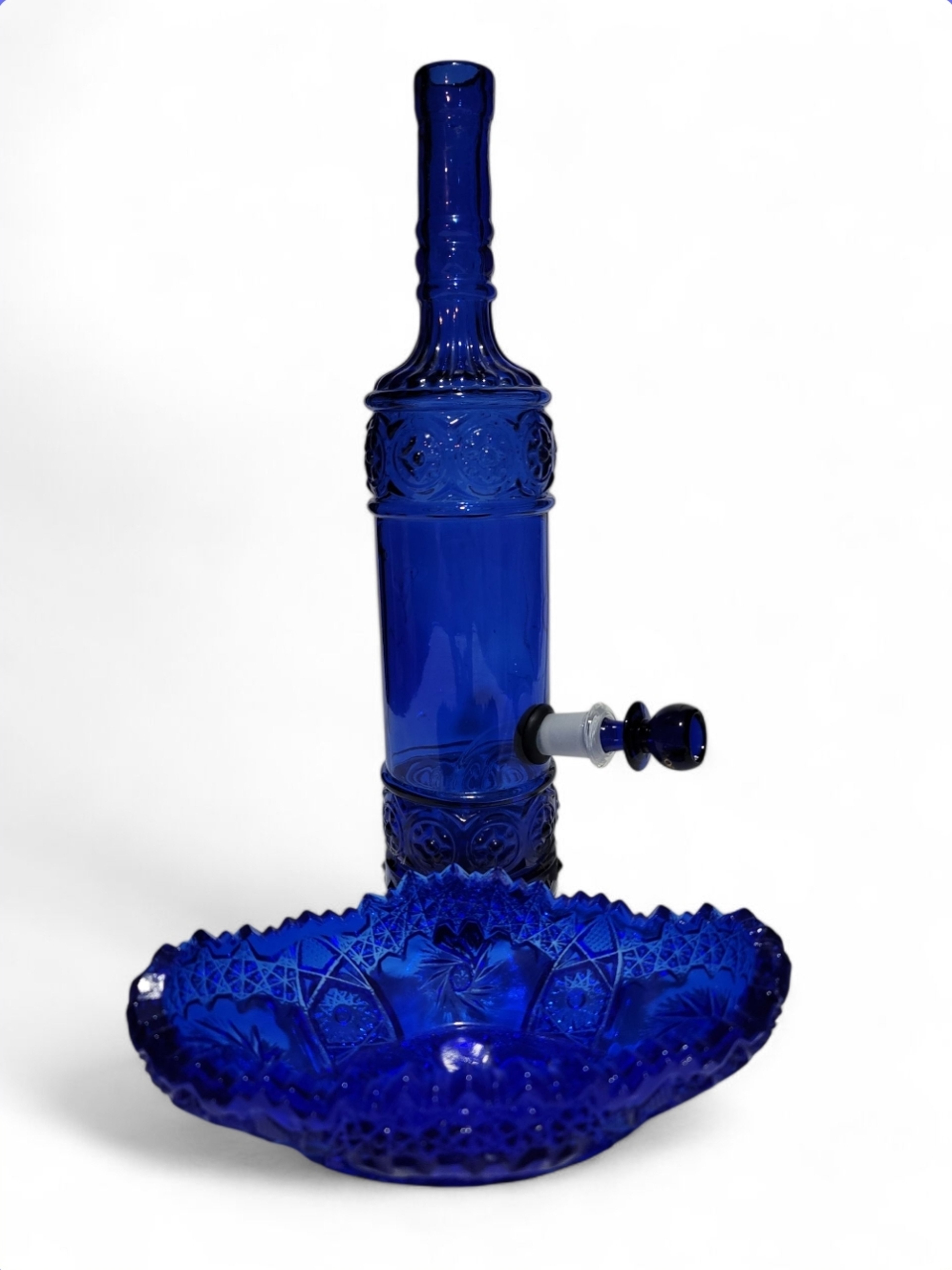 Preview pic of Vintage Sapphire Glass Bottle Bong