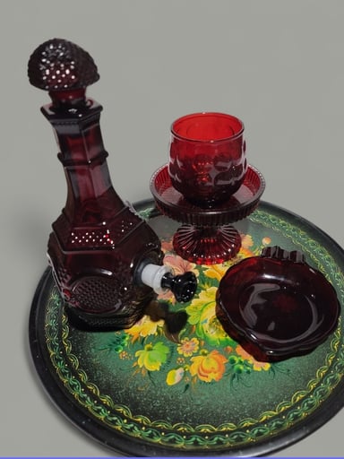 Preview pic of Ruby Glass Decanter Bong Set