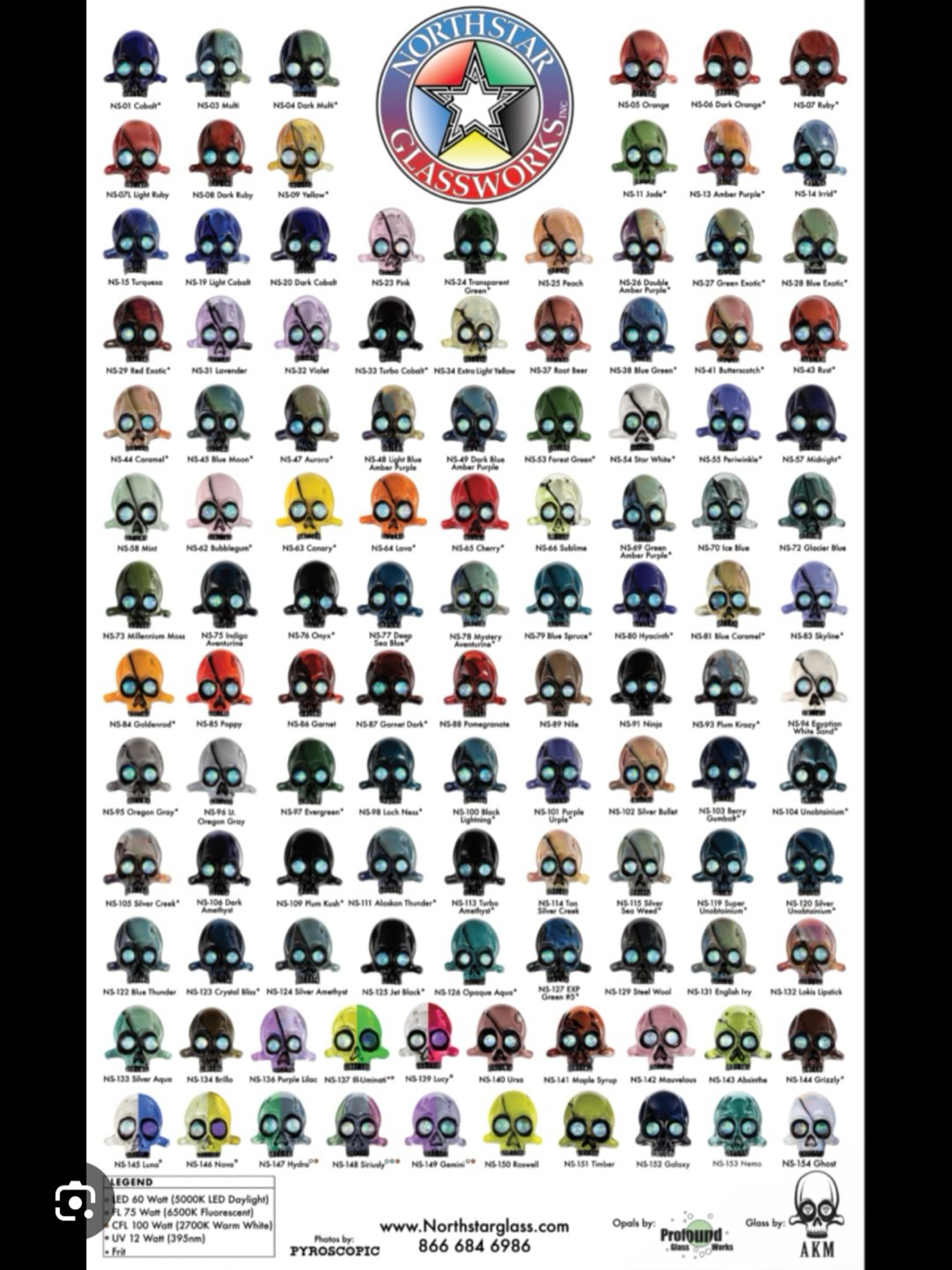 Preview pic of Northstar Glassworks AKM Skull Color Chart Poster| 23x38in Large
