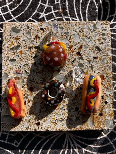Preview pic of Glass Hot Dog, Cheeseburger, or Donut