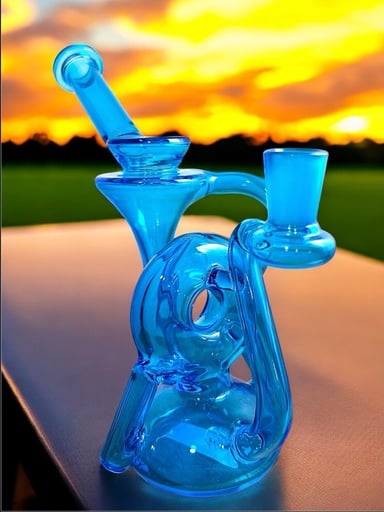 Preview pic of 8” Electric Blue 🦋 Microscope Donut Recycler Bong w 6 Slit Perc