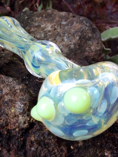 Preview pic of Color Changing Handblown Ghost Glass Pipe with Maria