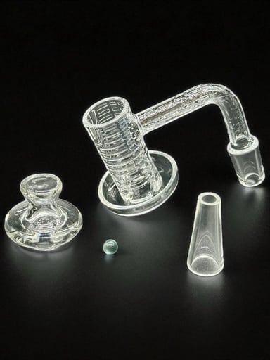 Preview pic of Complete Quartz Banger Set – 14mm Male 90° with Carb Cap, Insert, and Terp Pearl