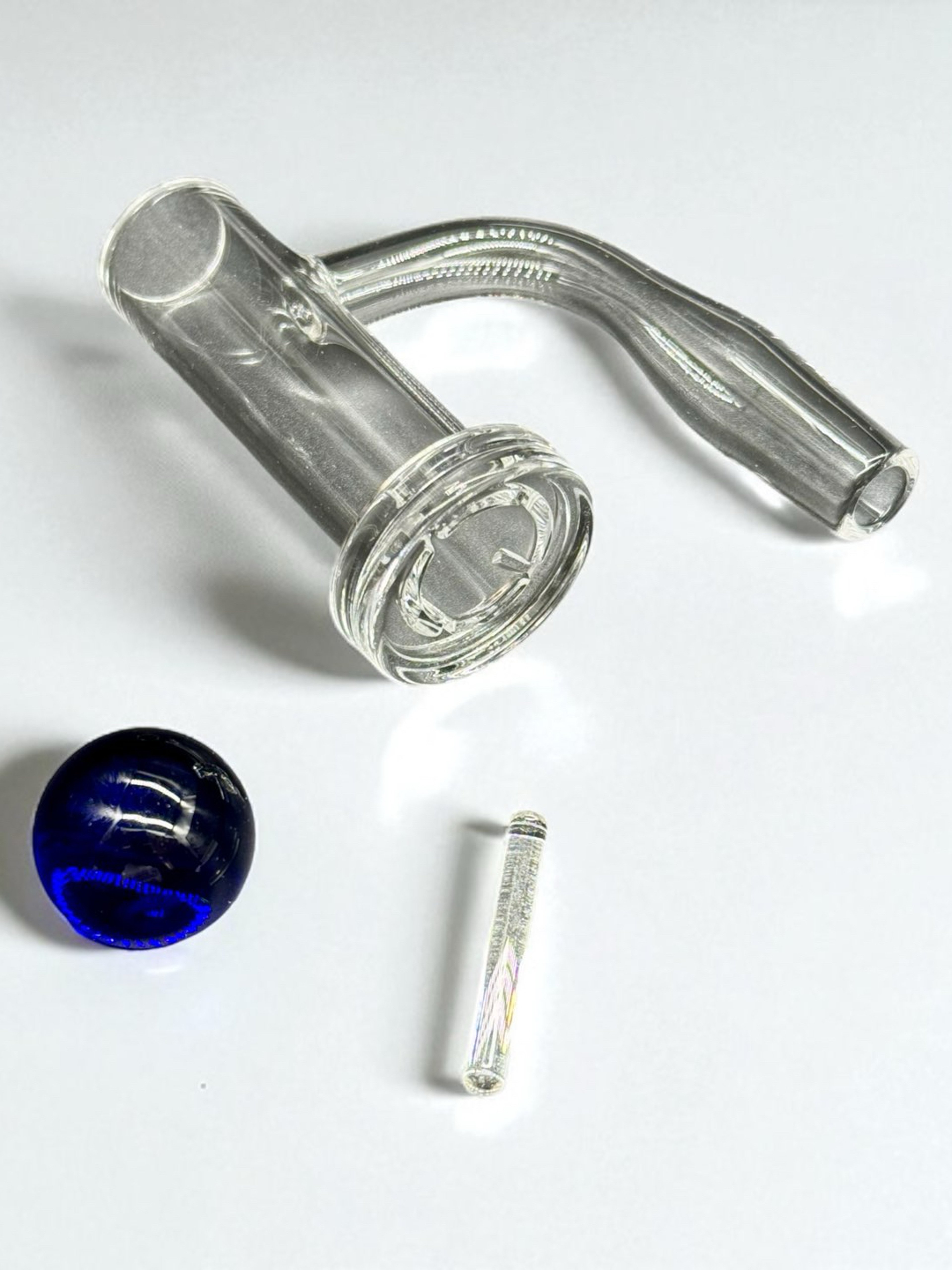 Preview pic of Quartz Banger Set – 14mm Male 90° with Spinner Cap, Terp Pillar & Blue Marble