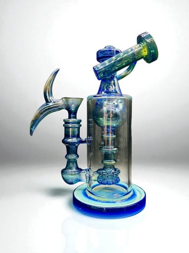 Preview pic of 9” Blue Fumed Glass Bong with Unique 14mm Rhino Bowl – Hand-Blown Water Pipe