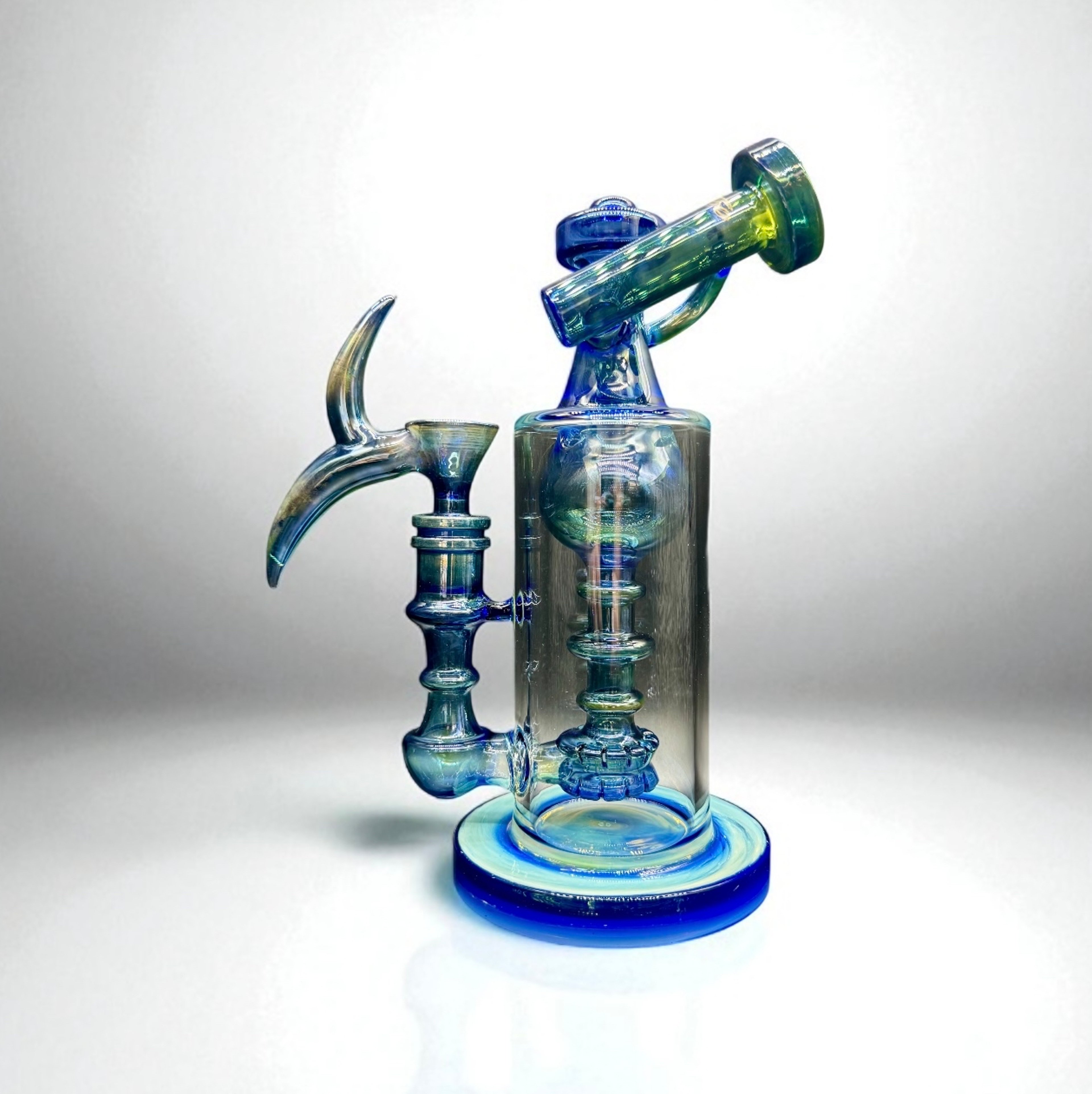 9” Blue Fumed Glass Bong with Unique 14mm Rhino Bowl – Hand-Blown Water Pipe image 0
