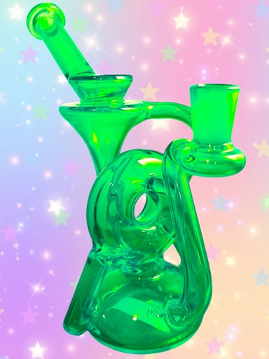 Preview pic of 8” Neon Lime Green 💚 Microscope Donut Recycler Bong w 6 Slit Perc