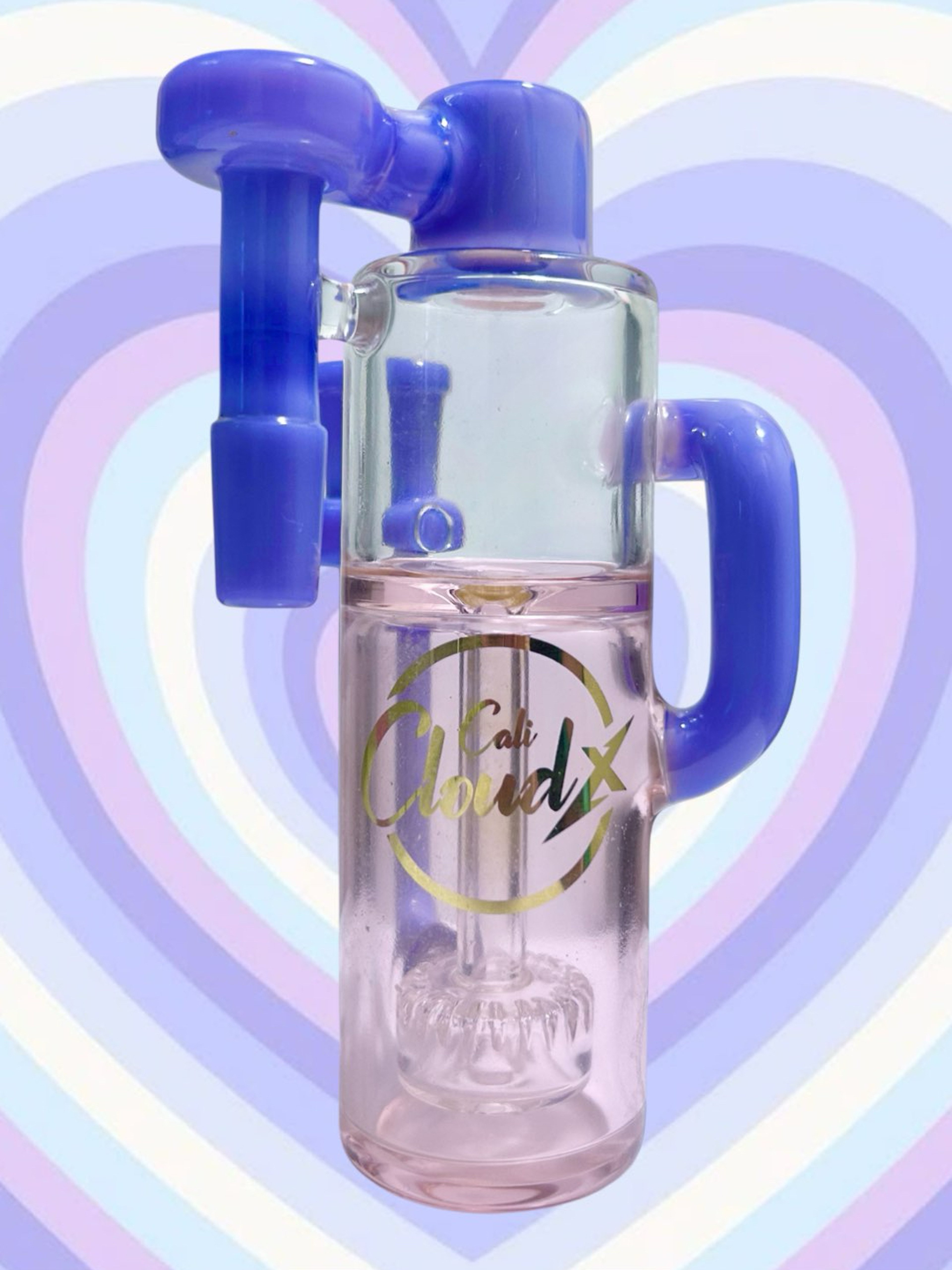 Preview pic of Cali CloudX 🎀 14mm Male/Female Joint Pipeline Recycler Ash Catcher in Milky Purple & Transparent Pink with Disc Perc