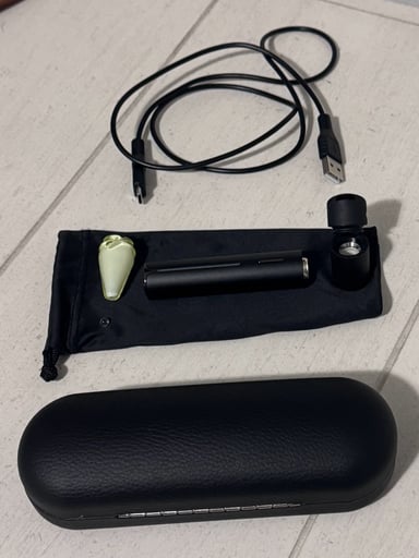 Preview pic of Puffco Pivot *THE ENTIRE SET* charger, storage case, travel bag, ion spinner top (glow-in-dark glass mouthpiece), & glass pearl SUPER CLEAN
