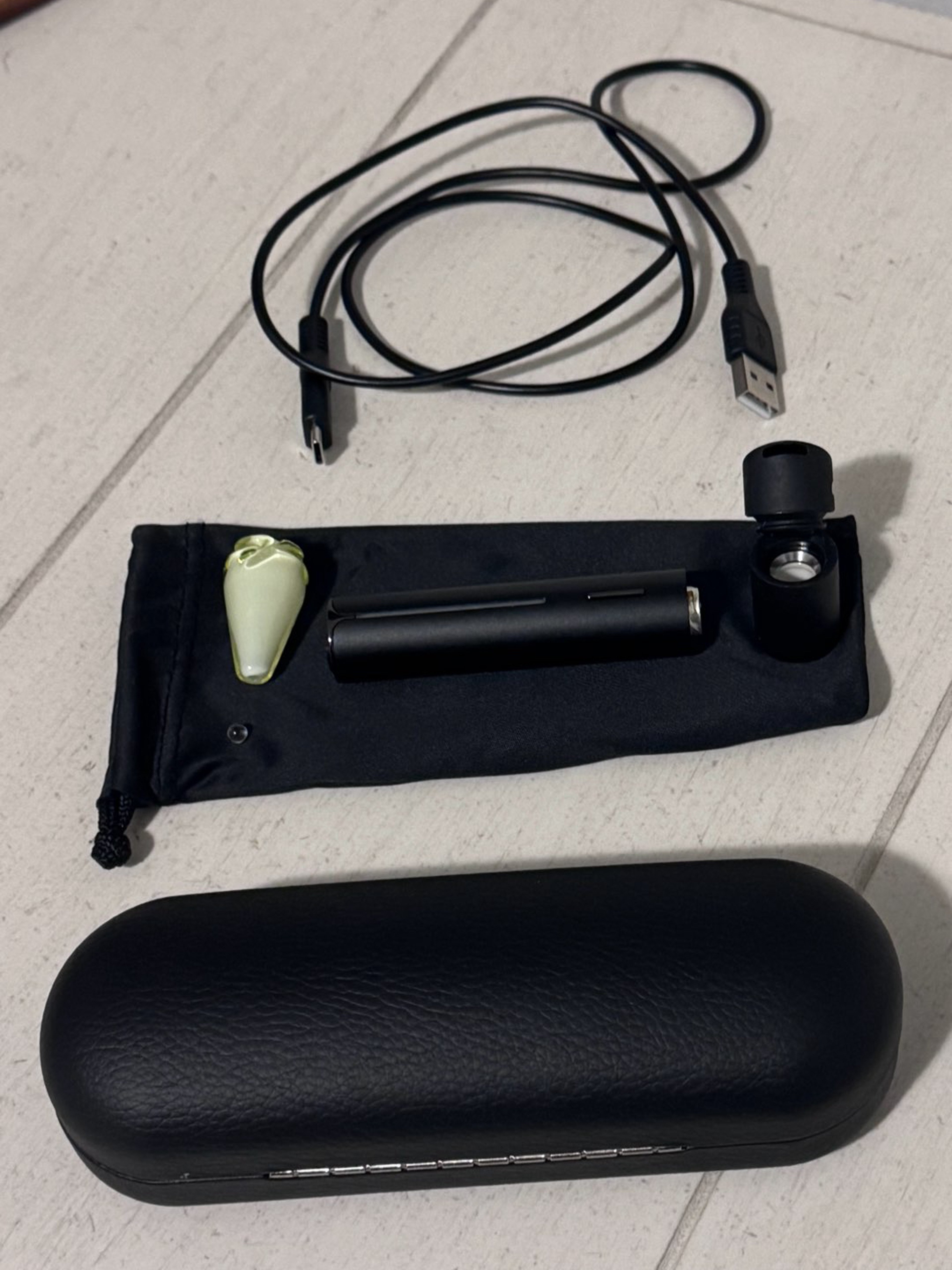 Preview pic of Puffco Pivot *THE ENTIRE SET* charger, storage case, travel bag, ion spinner top (glow-in-dark glass mouthpiece), & glass pearl SUPER CLEAN