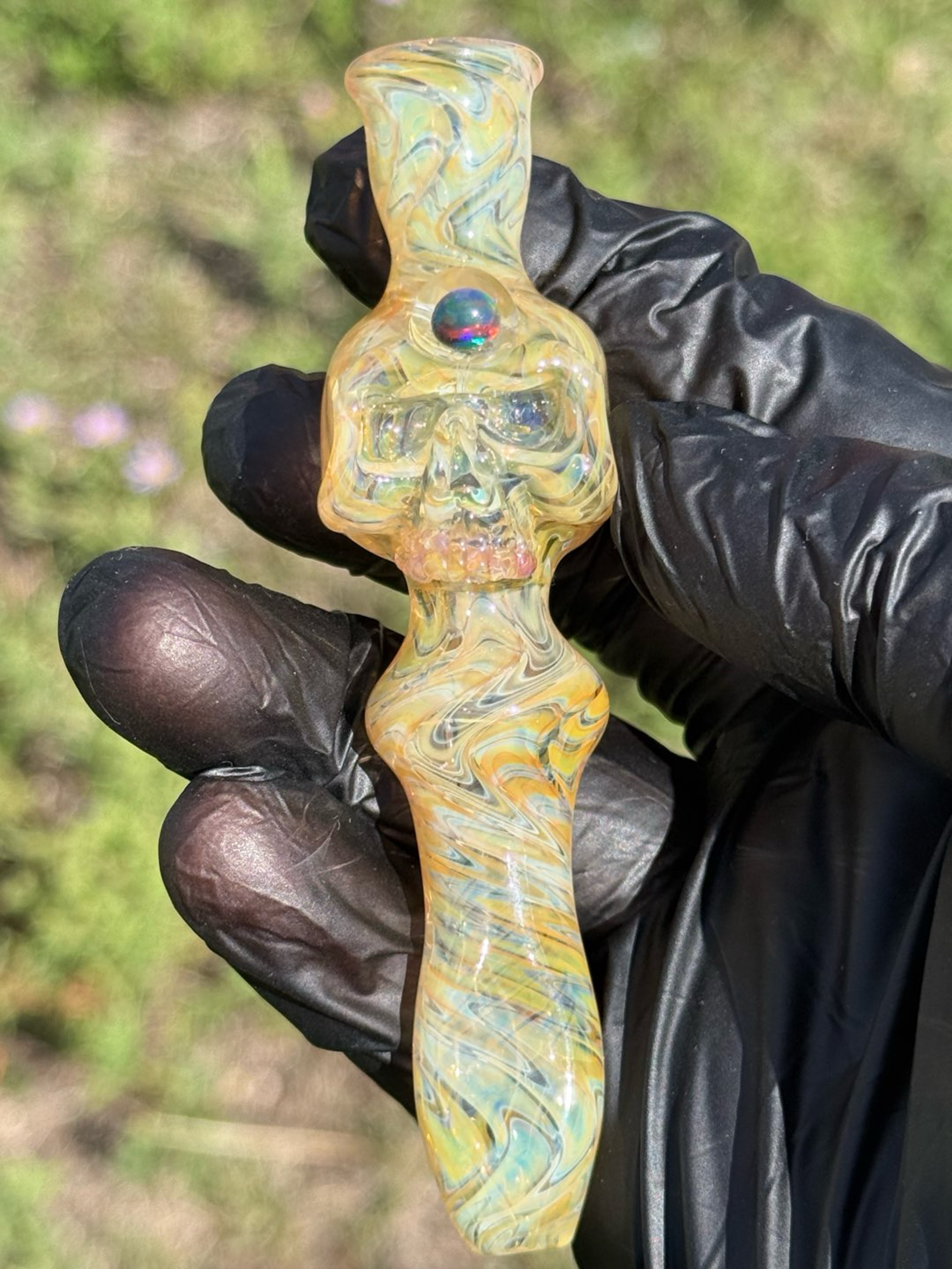 Preview pic of Sweeney Fumed Skull Chillum with Black Opal