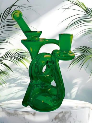 Preview pic of 8” Forest Green 🦎 Microscope Donut Recycler Bong w 6 Slit Perc