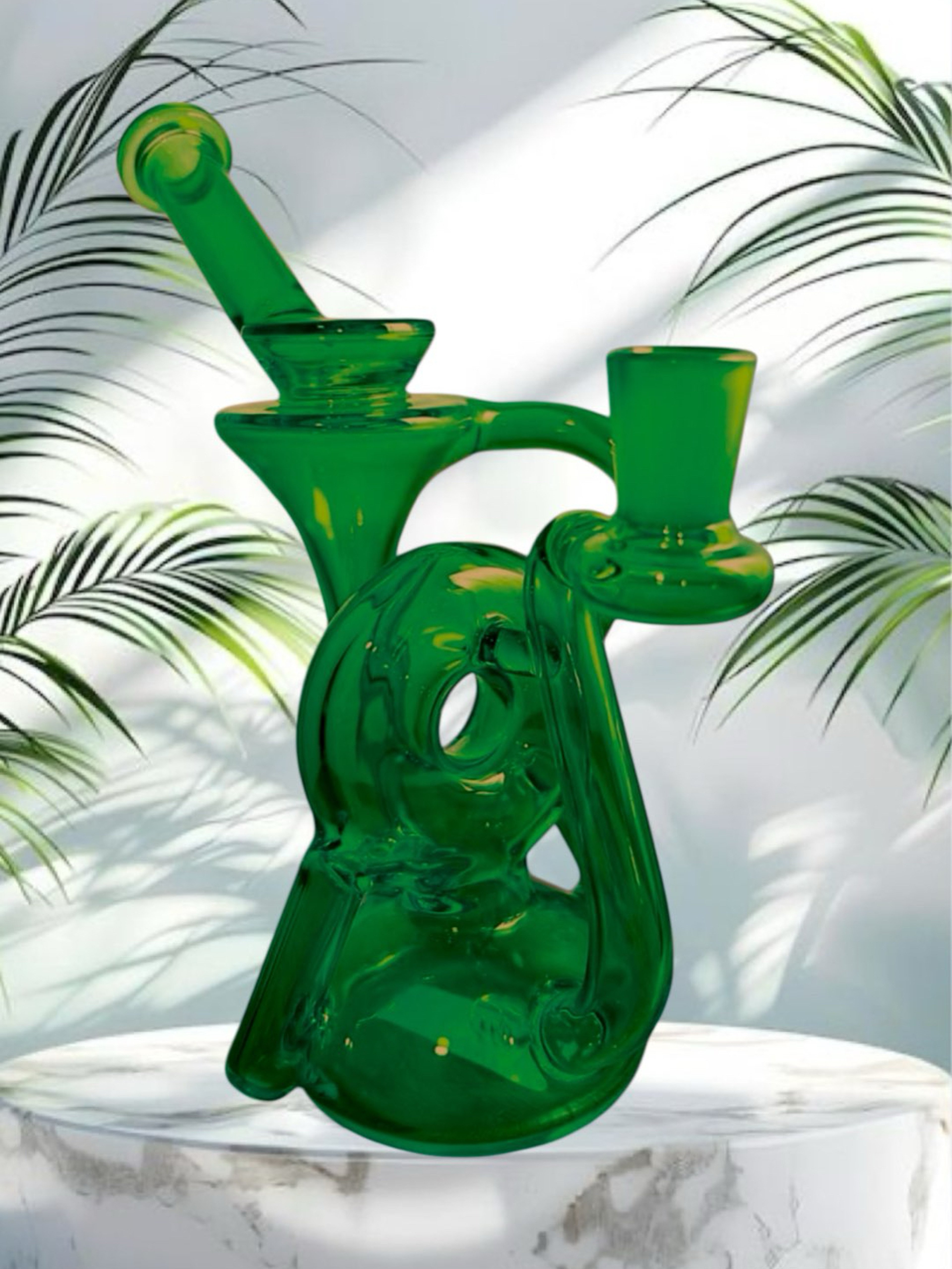 8” Forest Green 🦎 Microscope Donut Recycler Bong w 6 Slit Perc image 0