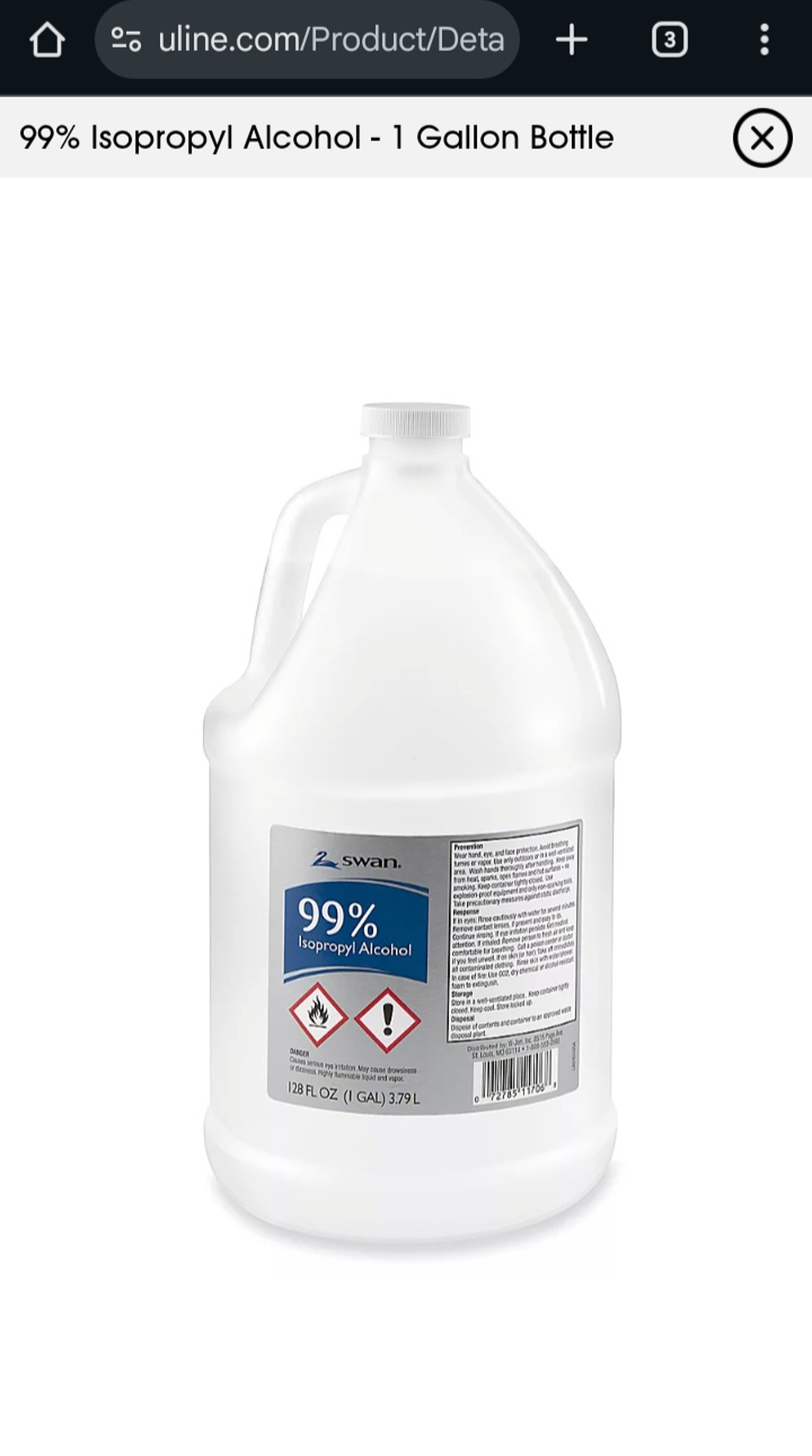 Preview pic of 99% isopropyl alcohol sealed 1 gallon swan