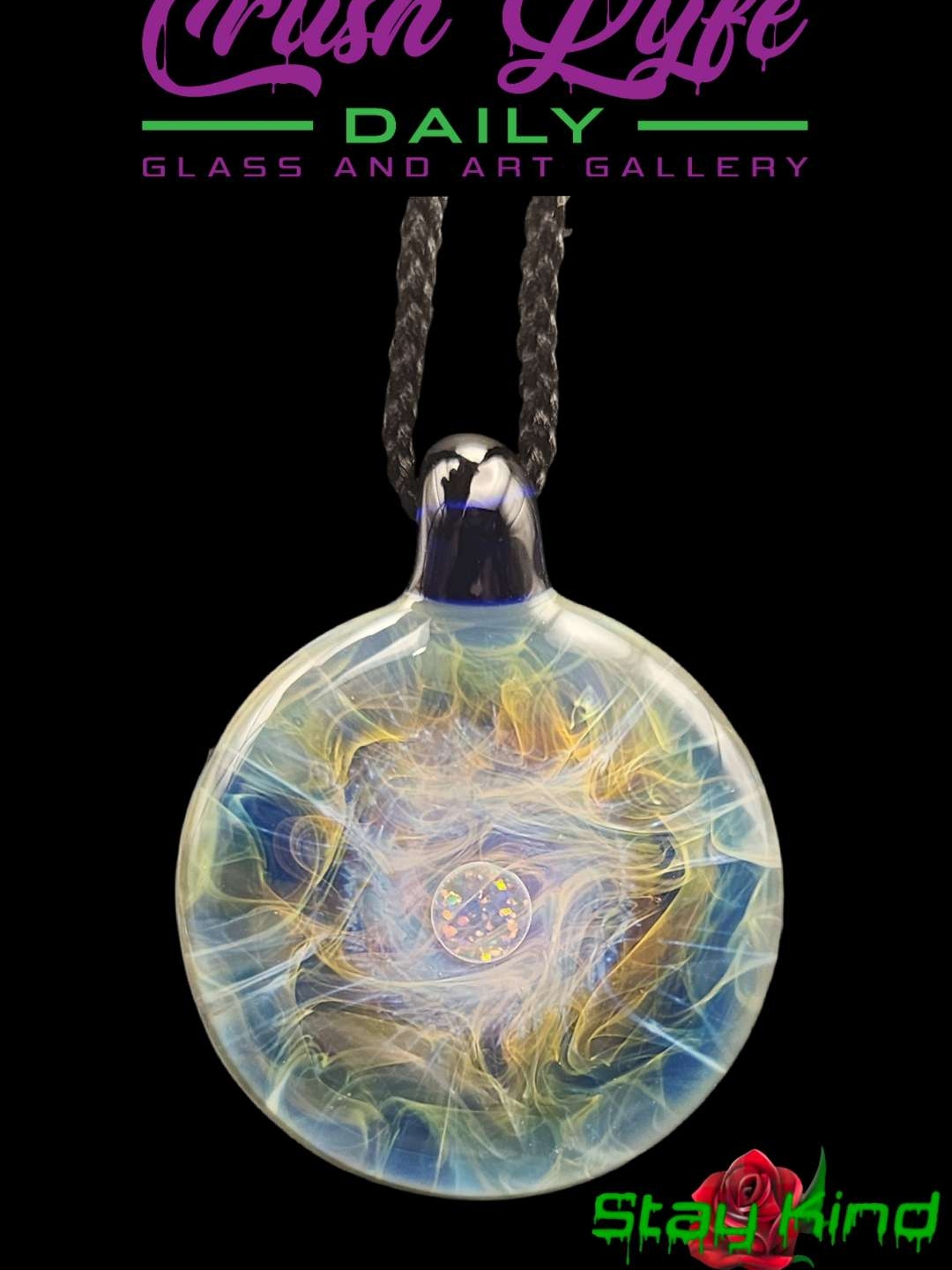 Preview pic of Beer Glass Cobalt Blue Chaos Medalion Pendant with Layer Opal