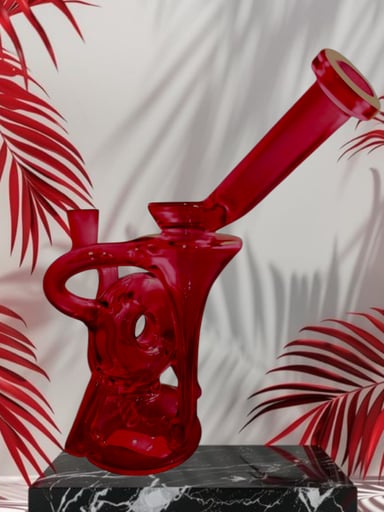 Preview pic of Dark Blood Red 🩸Microscope Donut Recycler Bong & Base Chamber w 6 Slit Perc