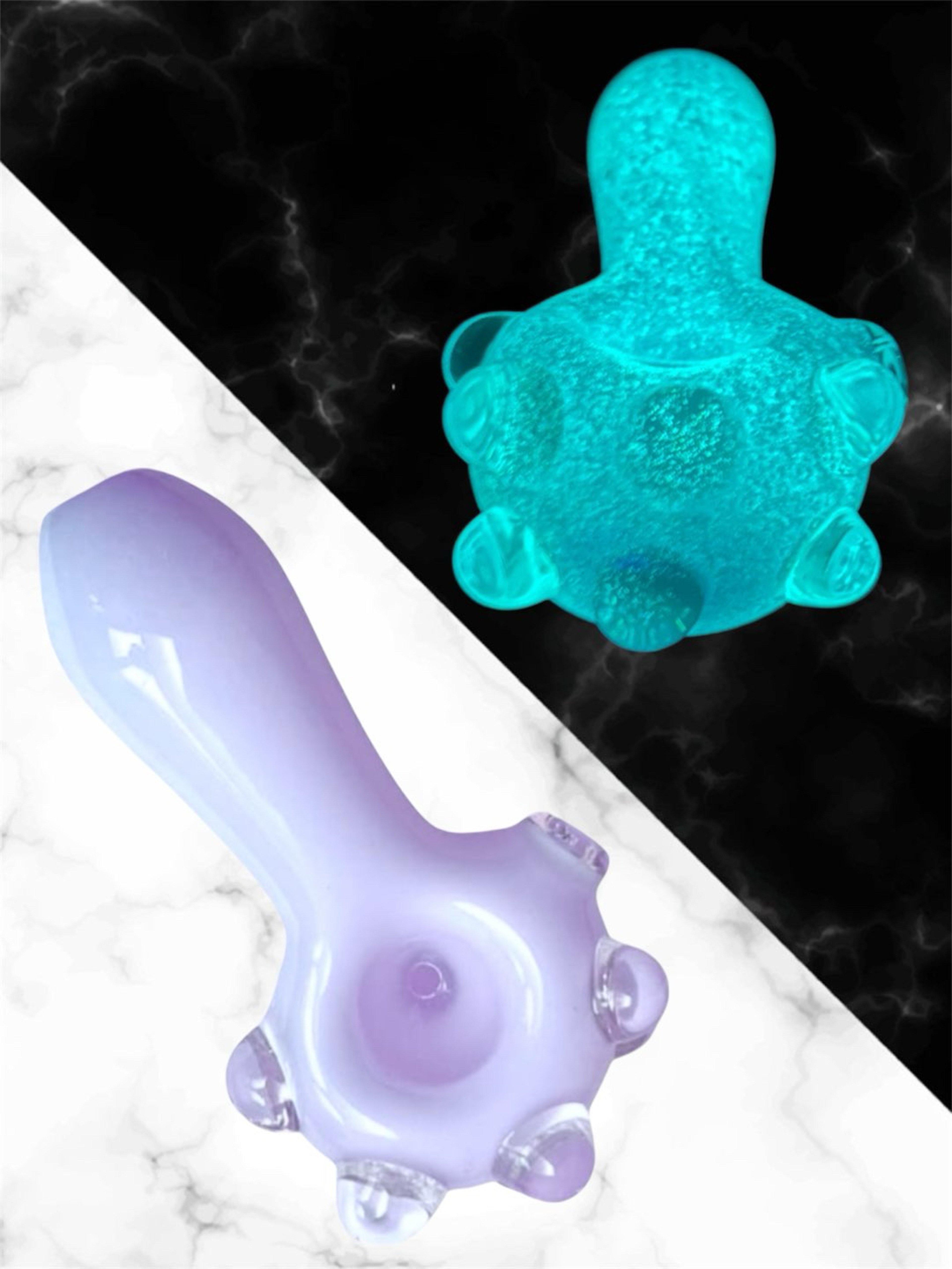 Preview pic of Opaque Light Purple 🧞with Bright Aqua Glow in the Dark Marbled Pipe